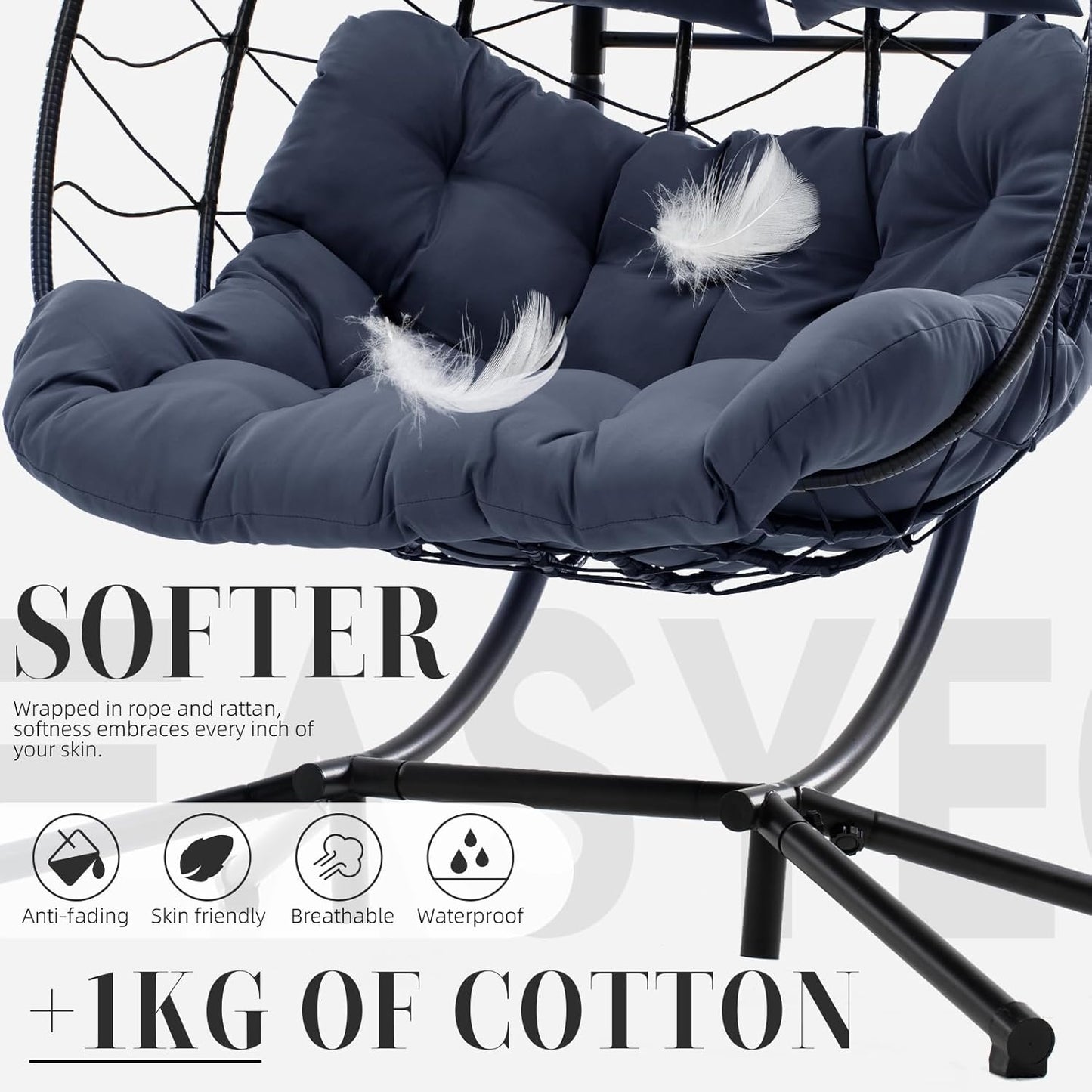 Easyego Double Egg Chair with Stand Hammock Swing Chair 2 Person Outdoor Indoor Hanging Loveseat with UV Resistant Removable Cushion for Patio Living Room-660LBS Capacity, Grey