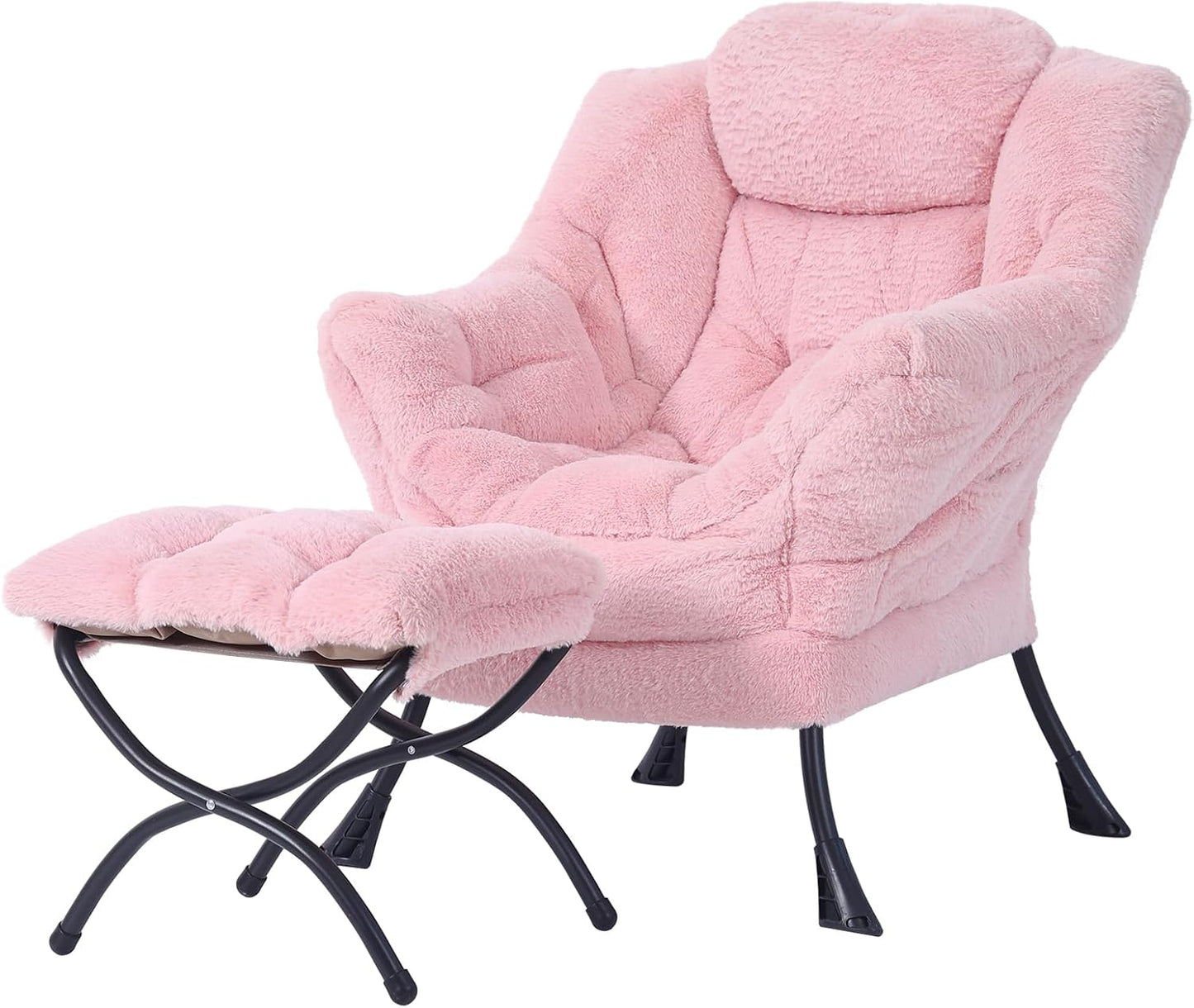 Welnow Lazy Chair with Ottoman, Modern Lounge Accent Chair with Armrests and a Side Pocket, Leisure Sofa Armchair, Reading Armchair with Footrest for Small Space, Dark Grey