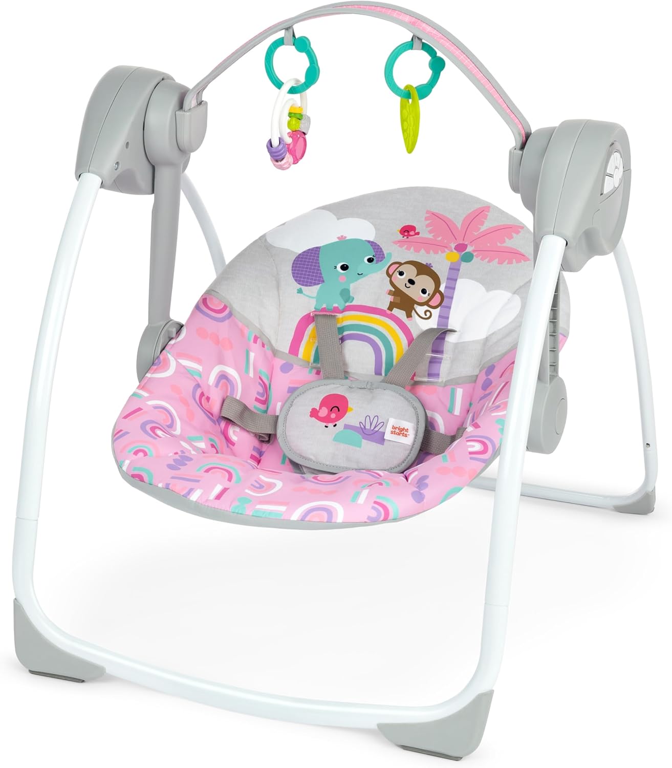 Bright Starts Playful Paradise Portable Compact Automatic Baby Swing with Music, Unisex, Newborn +