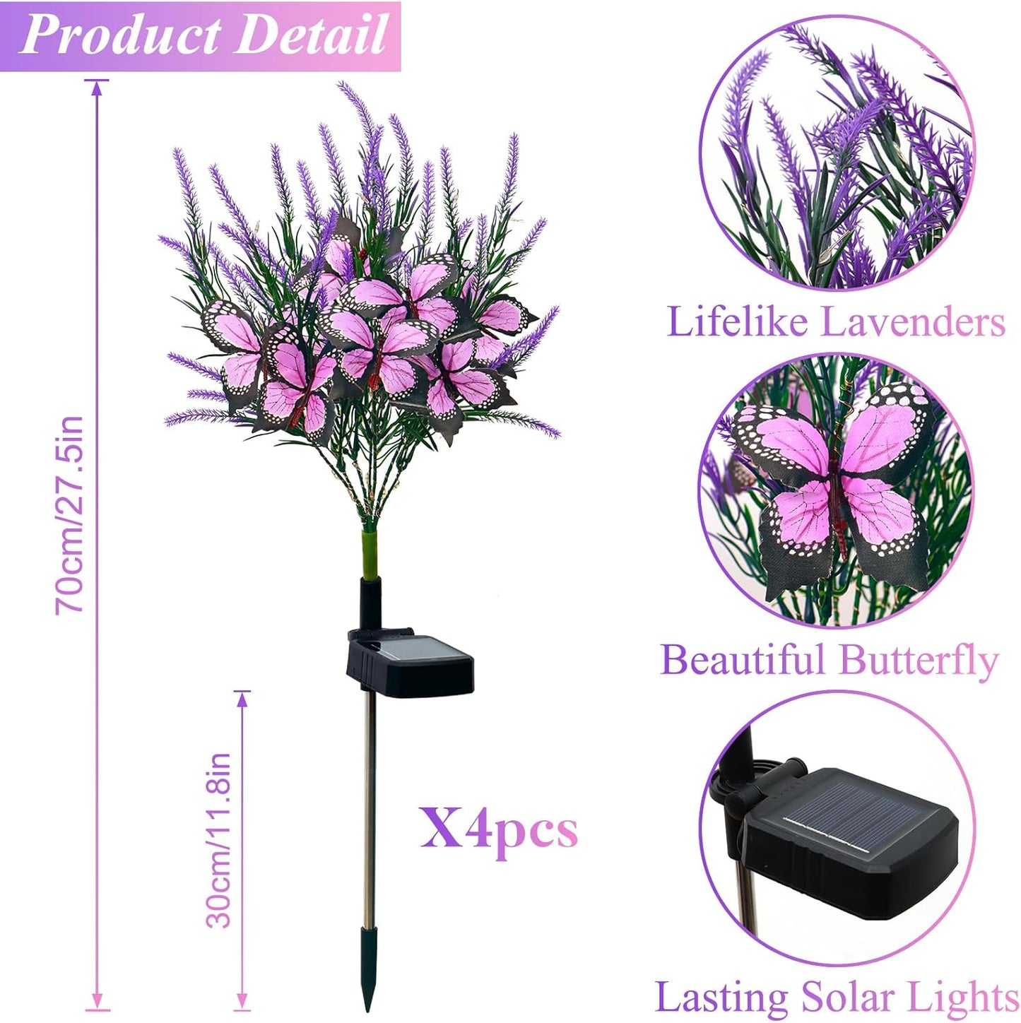 Dremisland 4Pack Solar Flowers Lights Outdoor Waterproof Purple Lavenders Solar Butterfly Lights Solar Artificial Flower Butterfly Garden Decoration for Yard Patio Pathway Lawn Courtyard
