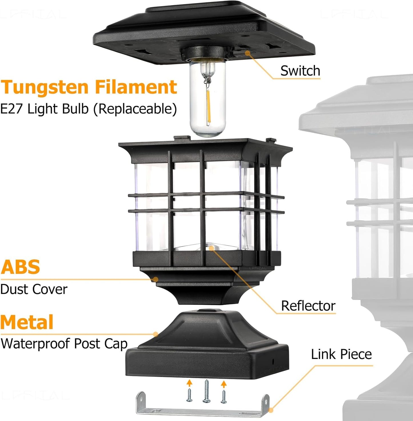 Solar Post Lights Outdoor Solar Cap Lights Deck Fence Cap for 4x4 5x5 6x6 Posts Patio Garden Courtyard Bright Decoration Fixture Waterproof Warm White Lighting Black (4Pack)