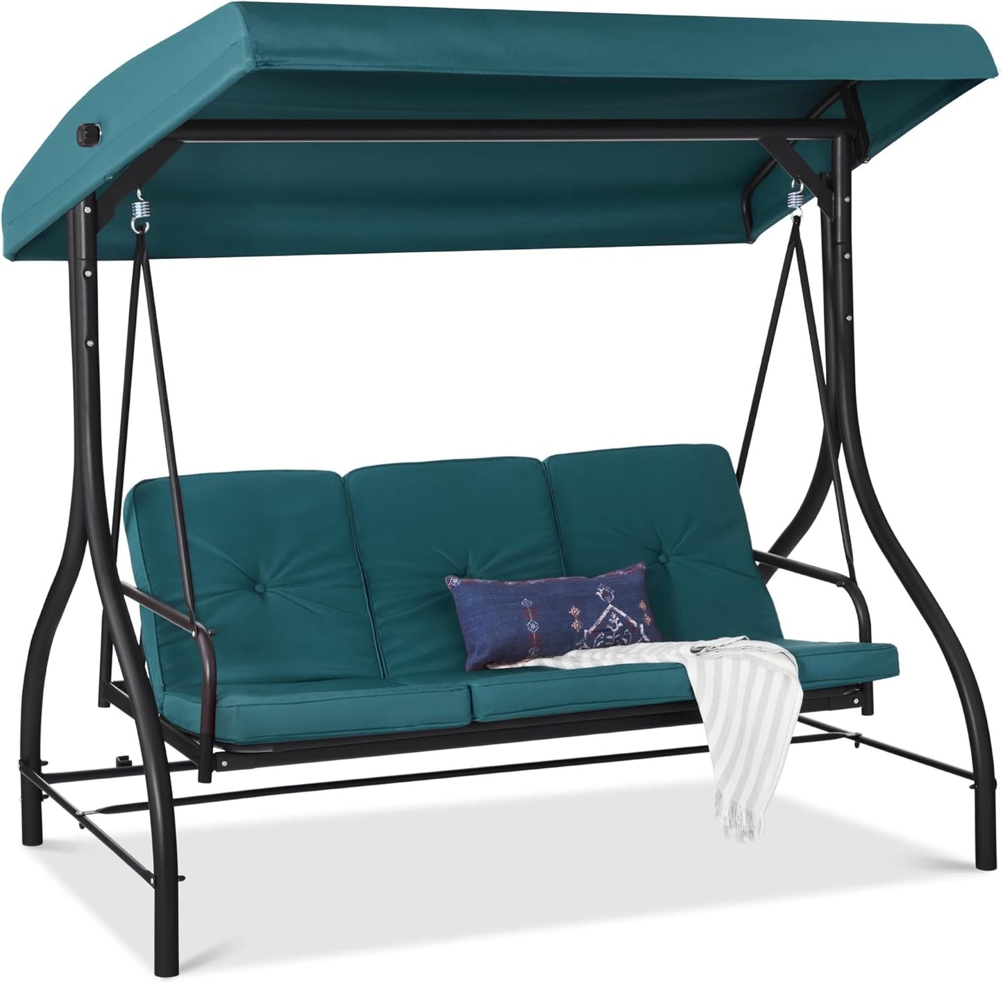 Best Choice Products 3-Seat Outdoor Large Converting Canopy Swing Glider, Patio Hammock Lounge Chair for Porch, Backyard w/Flatbed, Adjustable Shade, Removable Cushions - Gray