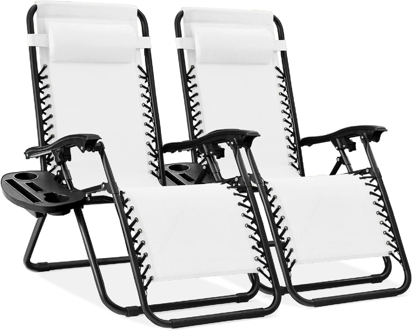 Best Choice Products Set of 2 Adjustable Steel Mesh Zero Gravity Lounge Chair Recliners w/Pillows and Cup Holder Trays - Ice Gray