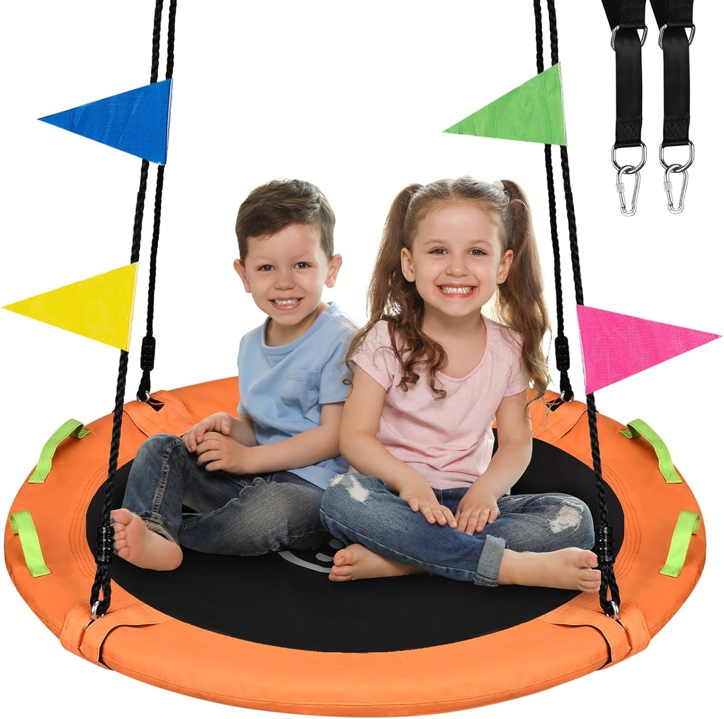 48 inch Tree Swing, Larger Saucer Flying Swing for Whole Family, 900lbs Weight Capacity, with Adjustable Hanging Straps, for Outdoor Playground, Green