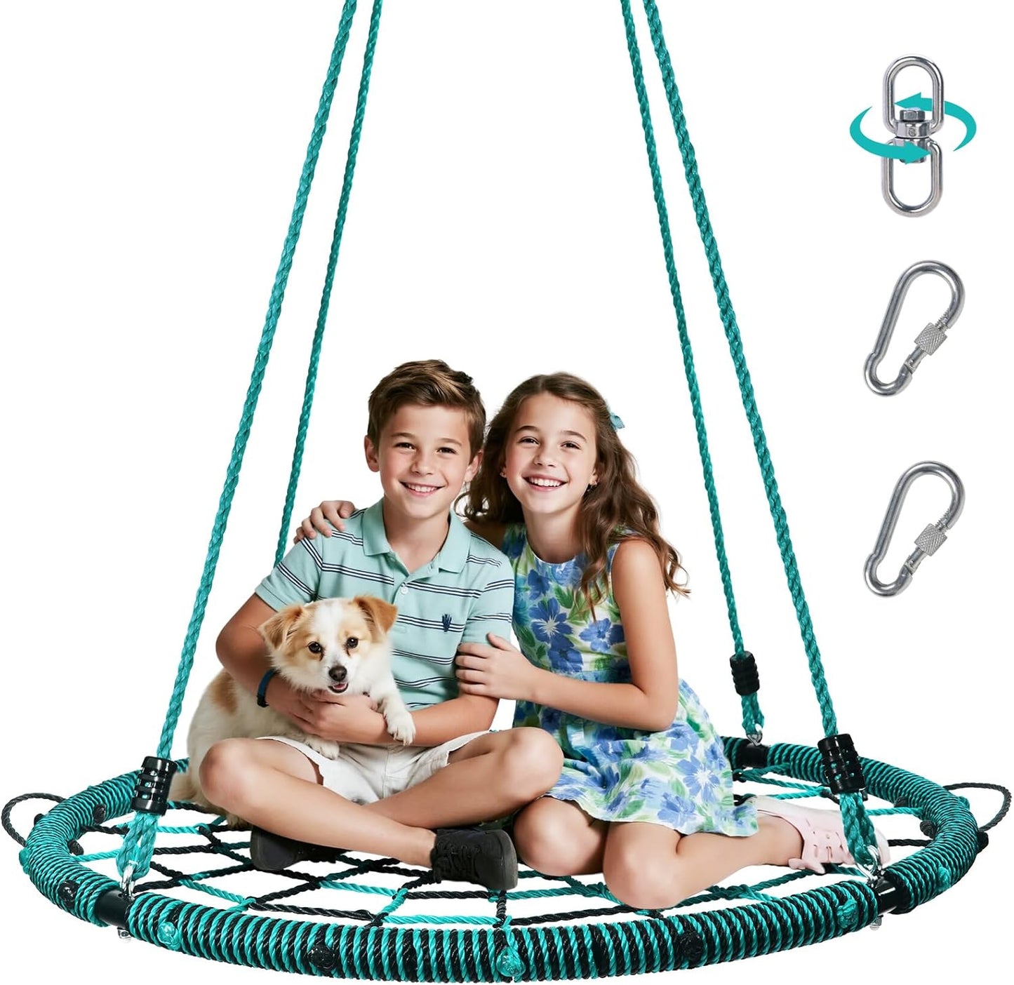 Trekassy 750lbs 40" Spider Web Saucer Tree Swing for Kids Adults, Outdoor Net Swing with Steel Frame and 2 Hanging Straps-Blue