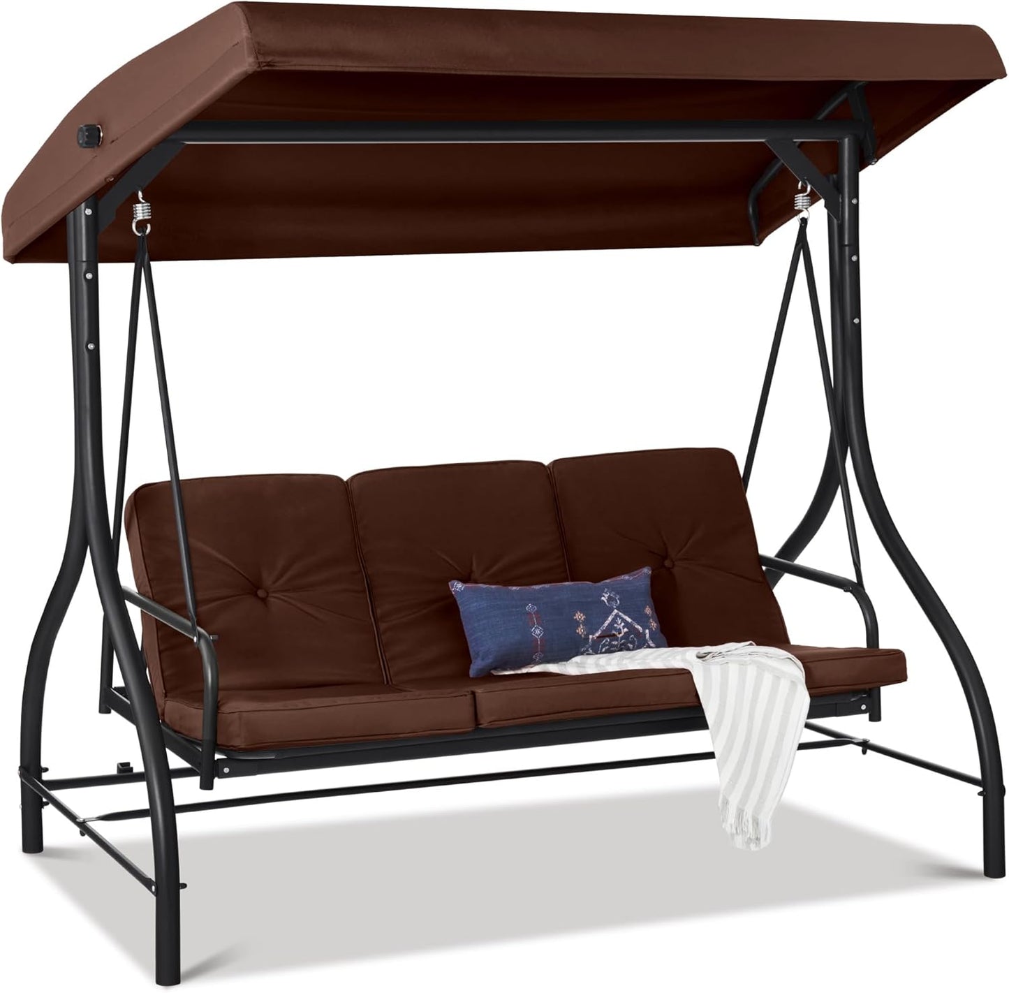 Best Choice Products 3-Seat Outdoor Large Converting Canopy Swing Glider, Patio Hammock Lounge Chair for Porch, Backyard w/Flatbed, Adjustable Shade, Removable Cushions - Gray