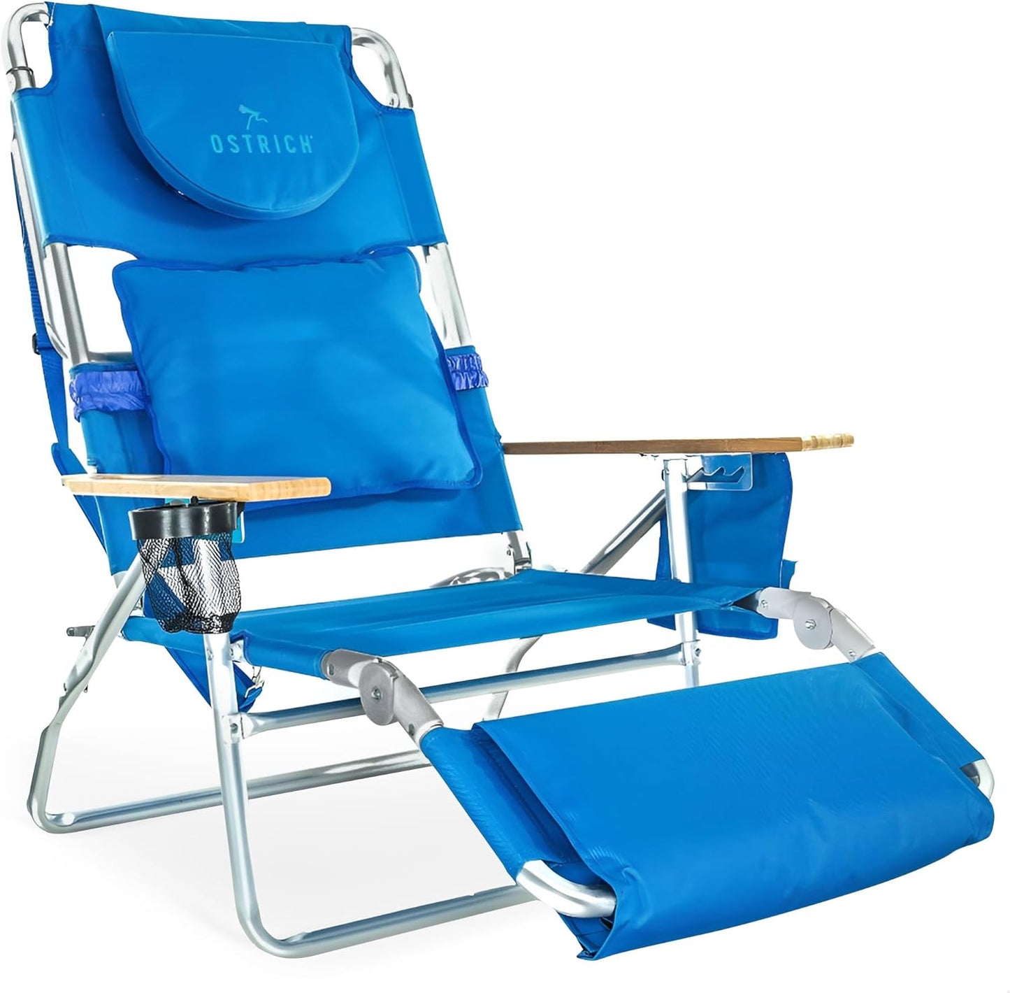 Ostrich Deluxe 3N1 Lightweight Lawn Beach Reclining Lounge Chair with Footrest, Outdoor Furniture for Patio, Balcony, Backyard, or Porch, Blue Stripe