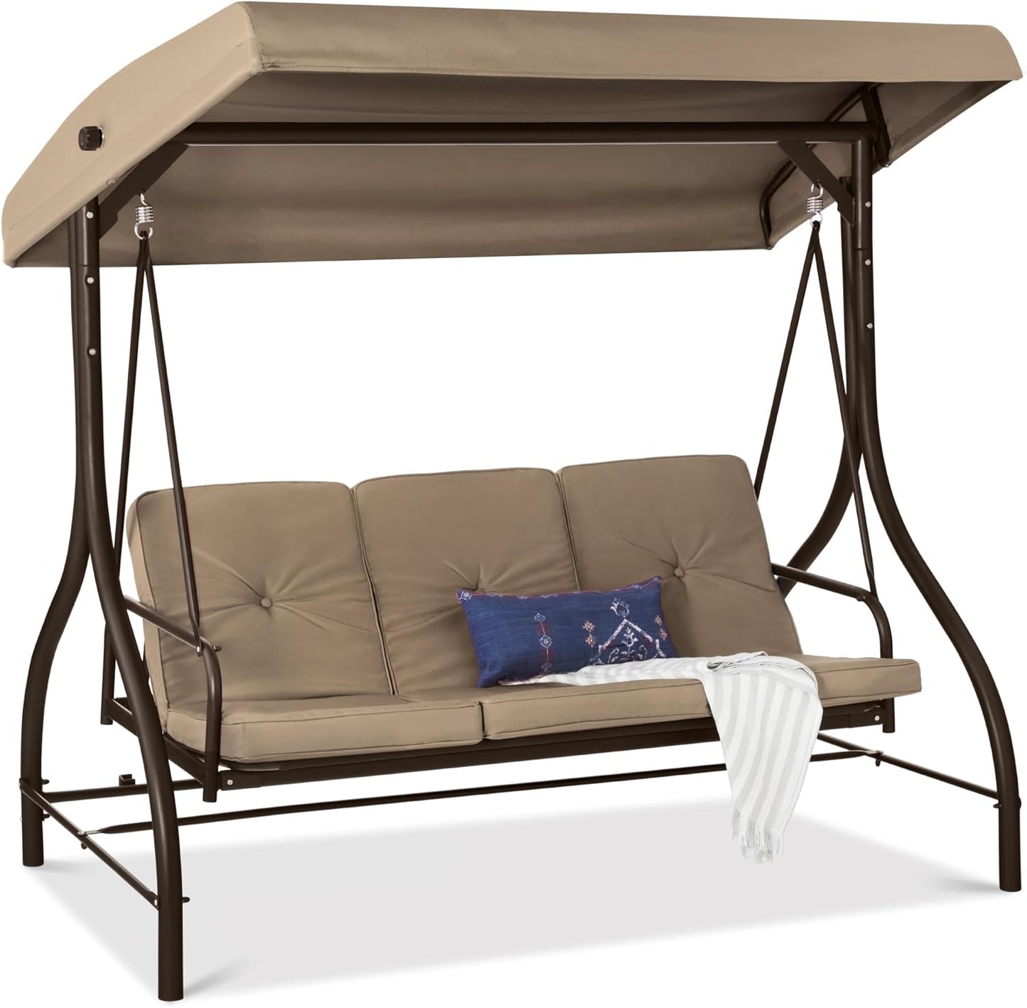Best Choice Products 3-Seat Outdoor Large Converting Canopy Swing Glider, Patio Hammock Lounge Chair for Porch, Backyard w/Flatbed, Adjustable Shade, Removable Cushions - Gray