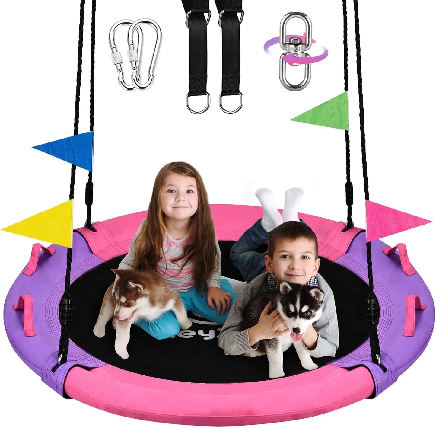Tree Swing, Saucer Swing Sets 43 Inch for Kids, Come with 360 Degree Swivel and Adjustable Hanging Strap, Gray and Orange