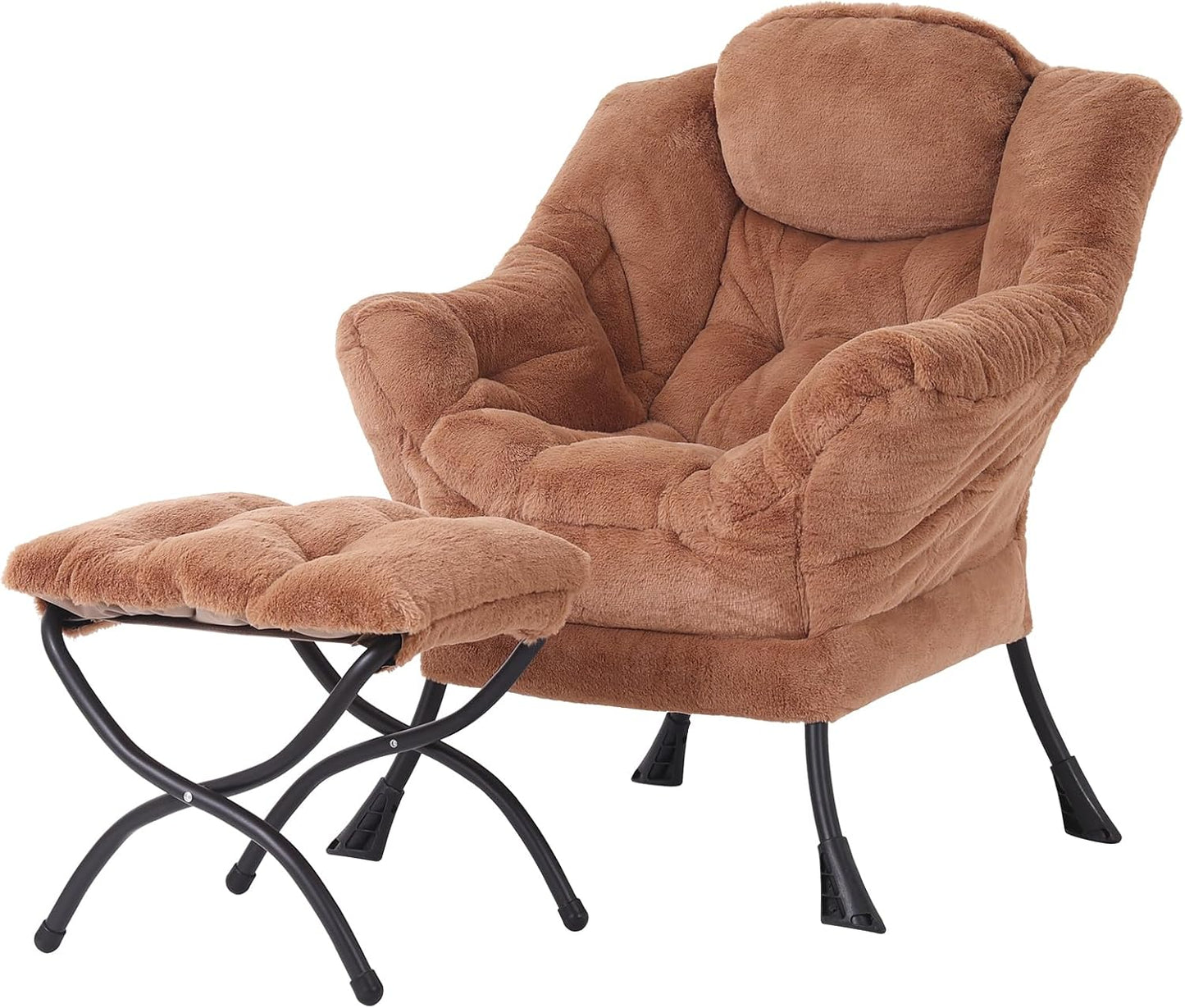 Welnow Lazy Chair with Ottoman, Modern Lounge Accent Chair with Armrests and a Side Pocket, Leisure Sofa Armchair, Reading Armchair with Footrest for Small Space, Dark Grey
