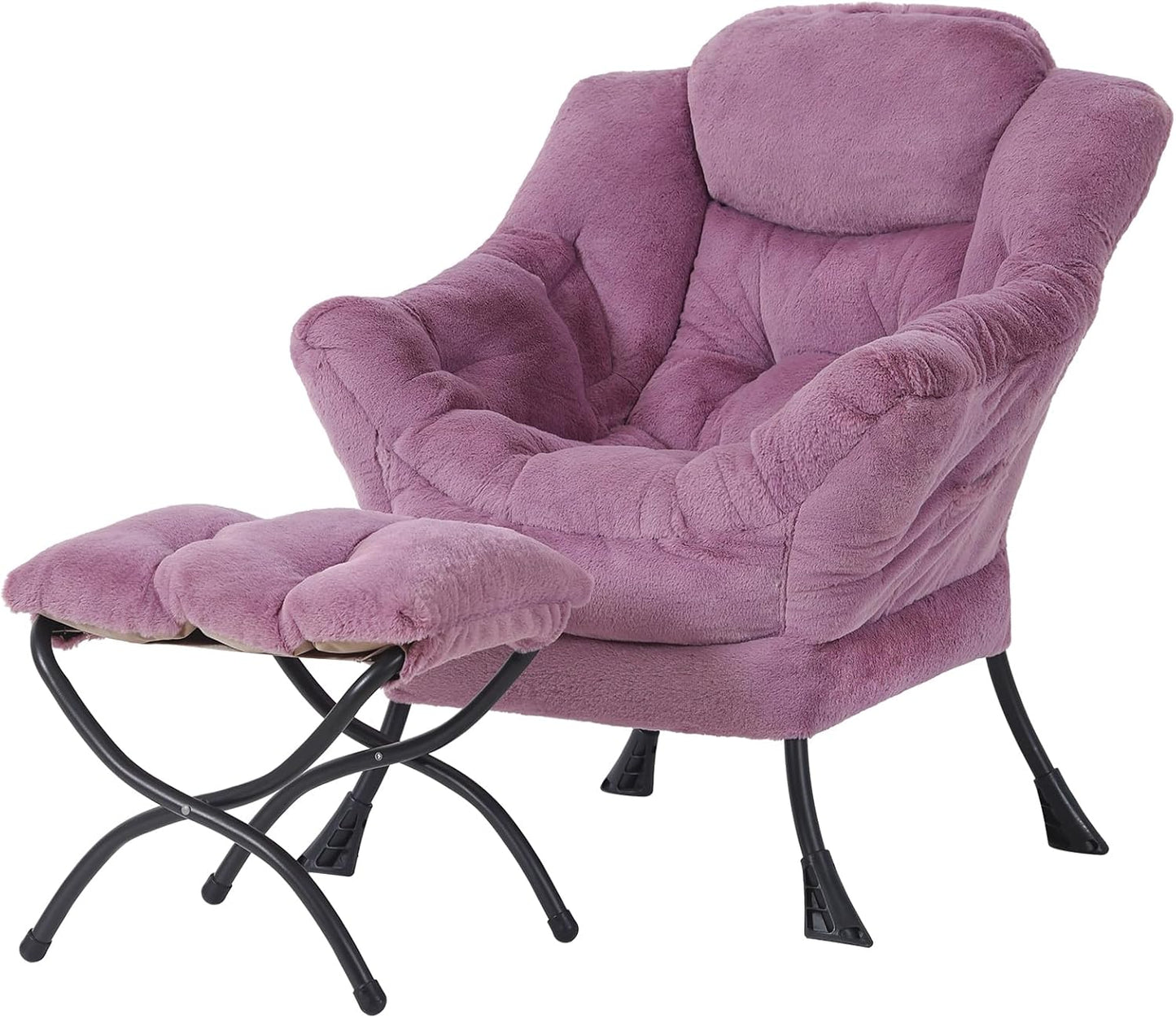 Welnow Lazy Chair with Ottoman, Modern Lounge Accent Chair with Armrests and a Side Pocket, Leisure Sofa Armchair, Reading Armchair with Footrest for Small Space, Dark Grey