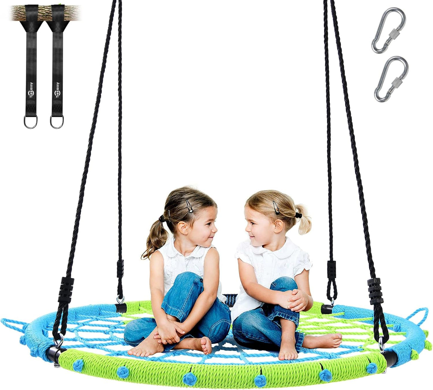 Trekassy 750lbs 40" Spider Web Saucer Tree Swing for Kids Adults, Outdoor Net Swing with Steel Frame and 2 Hanging Straps-Blue