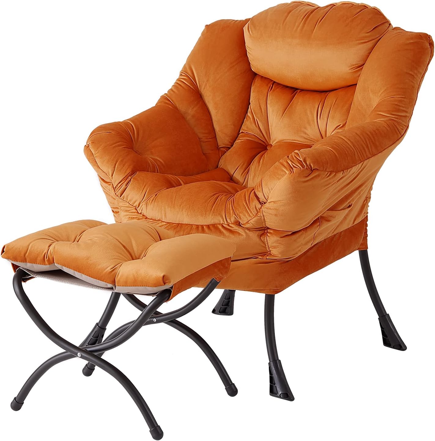 Welnow Lazy Chair with Ottoman, Modern Lounge Accent Chair with Armrests and a Side Pocket, Leisure Sofa Armchair, Reading Armchair with Footrest for Small Space, Dark Grey