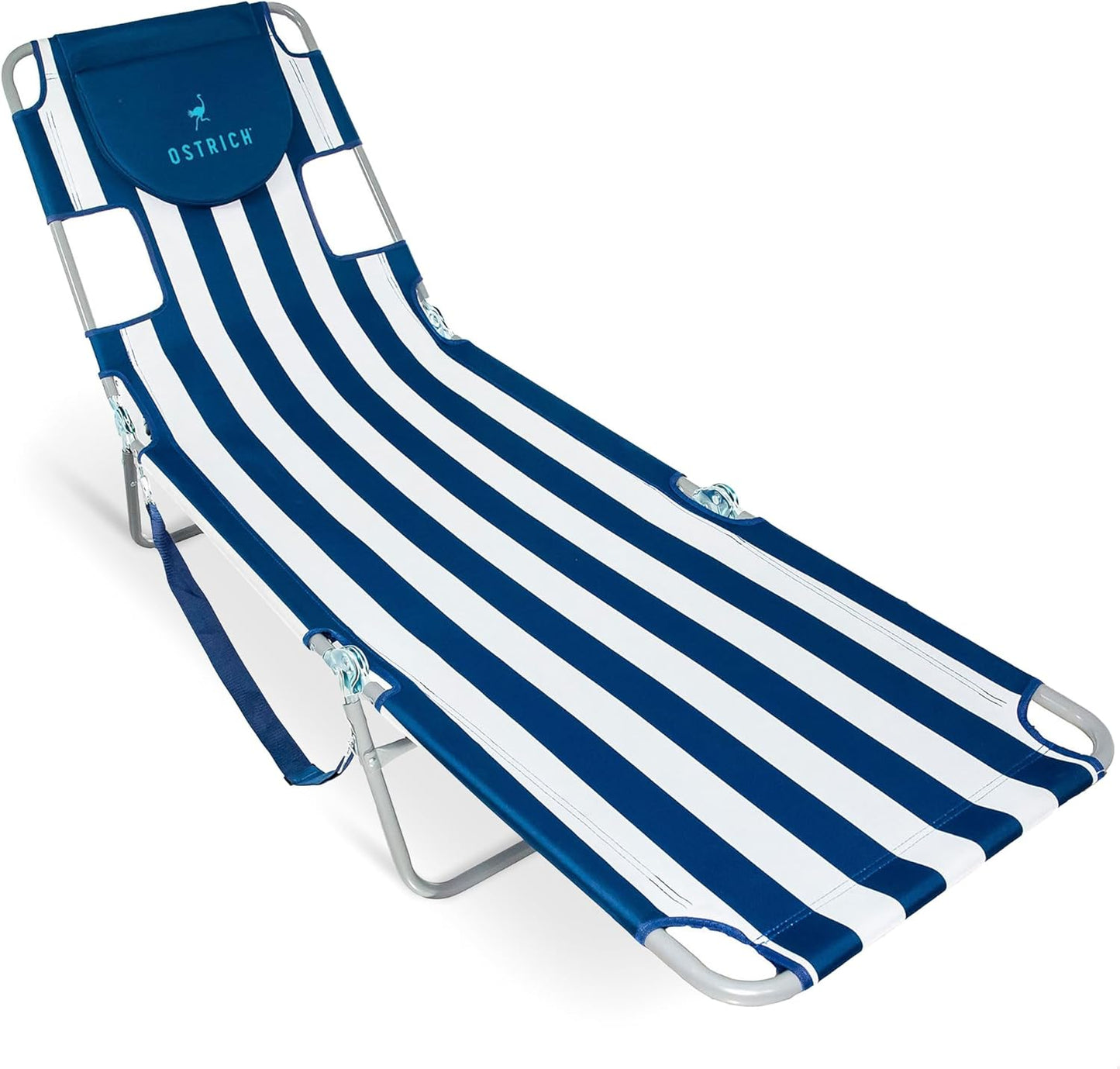 Ostrich Beach Lounge Chair, Folding & Reclining Outdoor Chaise Lounger, Blue - Portable Adjustable Recliner Chair for Lawn, Pool, Patio, Garden, and Yard