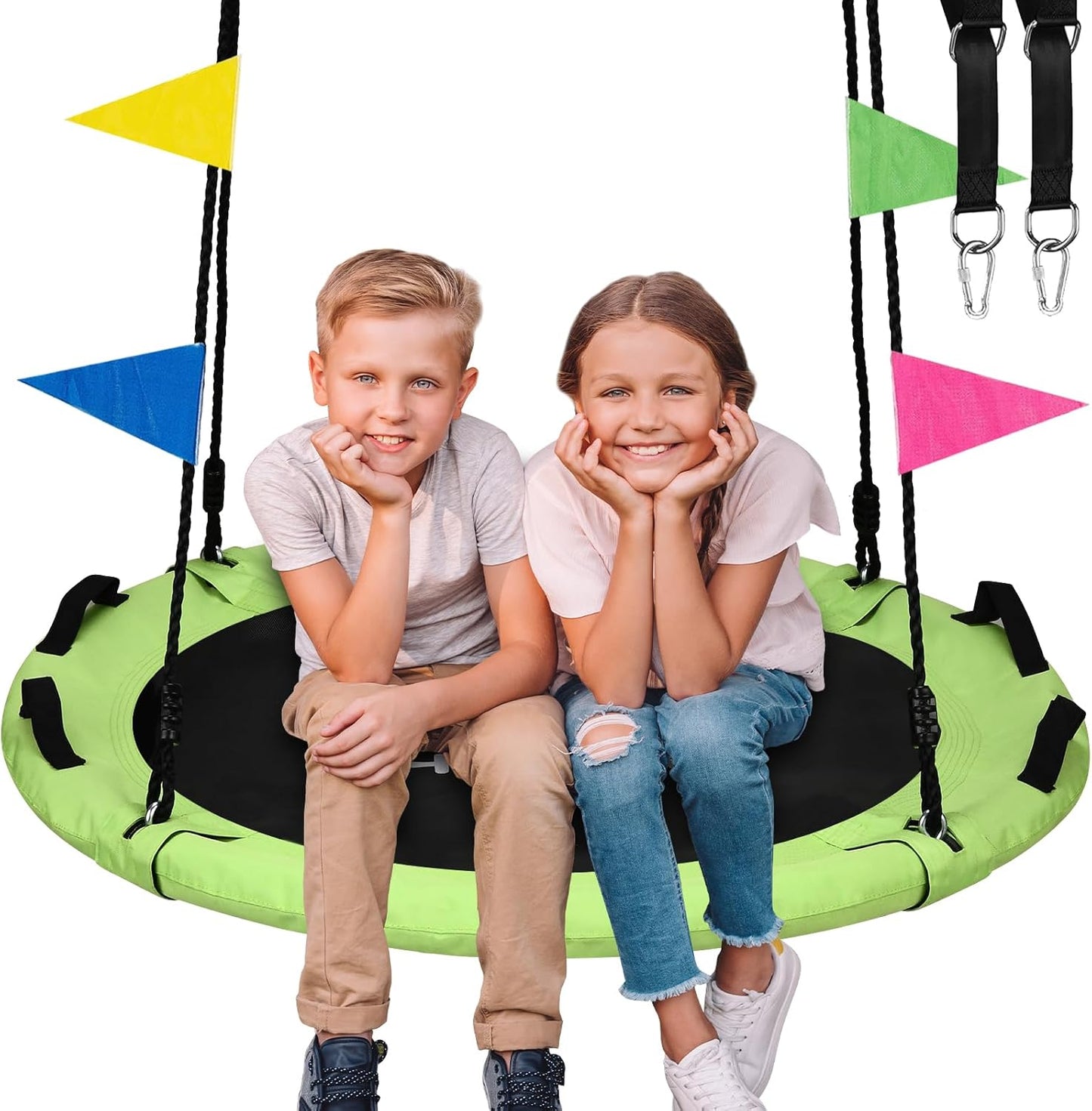 48 inch Tree Swing, Larger Saucer Flying Swing for Whole Family, 900lbs Weight Capacity, with Adjustable Hanging Straps, for Outdoor Playground, Green