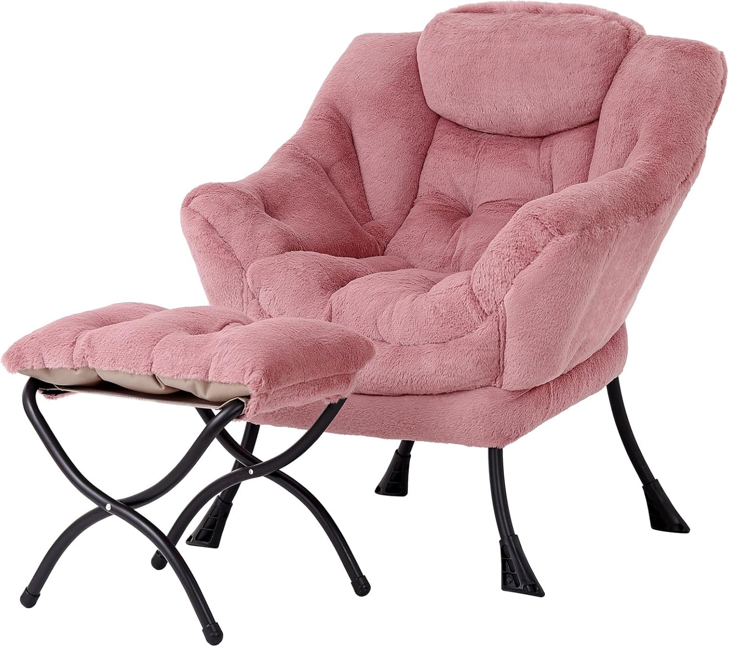Welnow Lazy Chair with Ottoman, Modern Lounge Accent Chair with Armrests and a Side Pocket, Leisure Sofa Armchair, Reading Armchair with Footrest for Small Space, Dark Grey