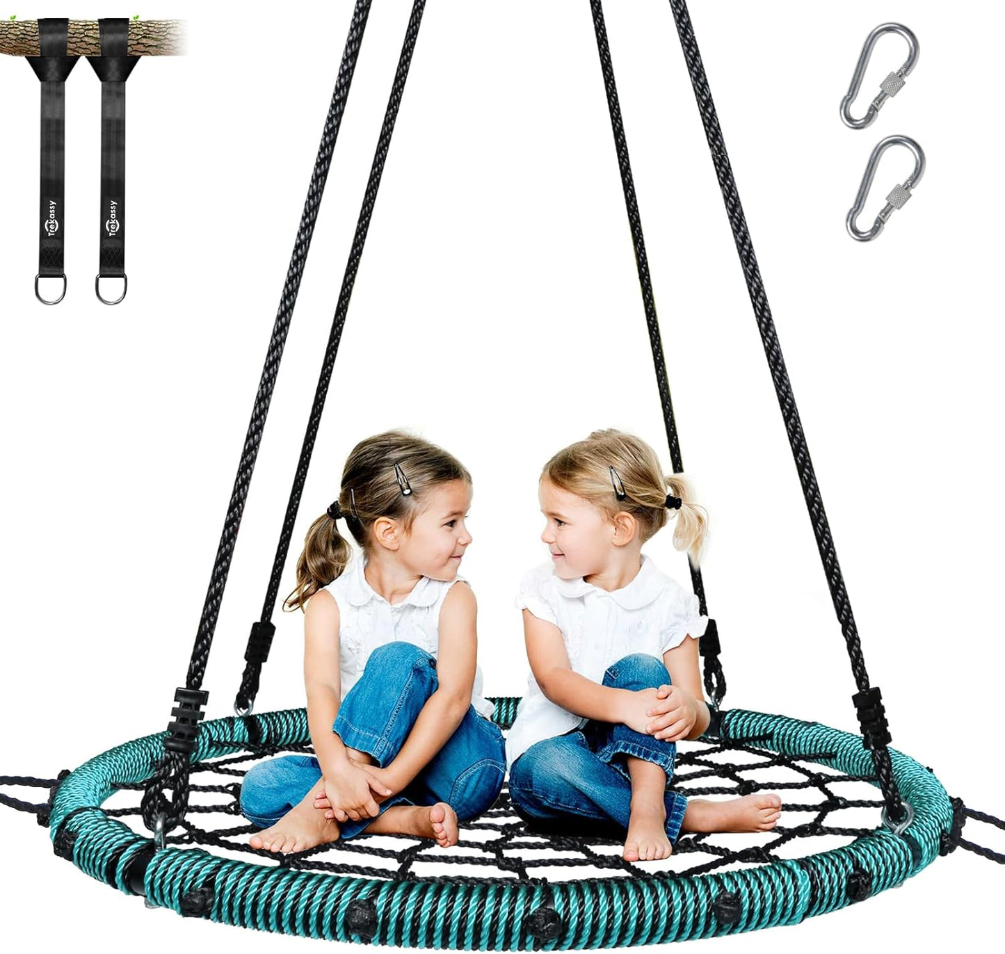Trekassy 750lbs 40" Spider Web Saucer Tree Swing for Kids Adults, Outdoor Net Swing with Steel Frame and 2 Hanging Straps-Blue
