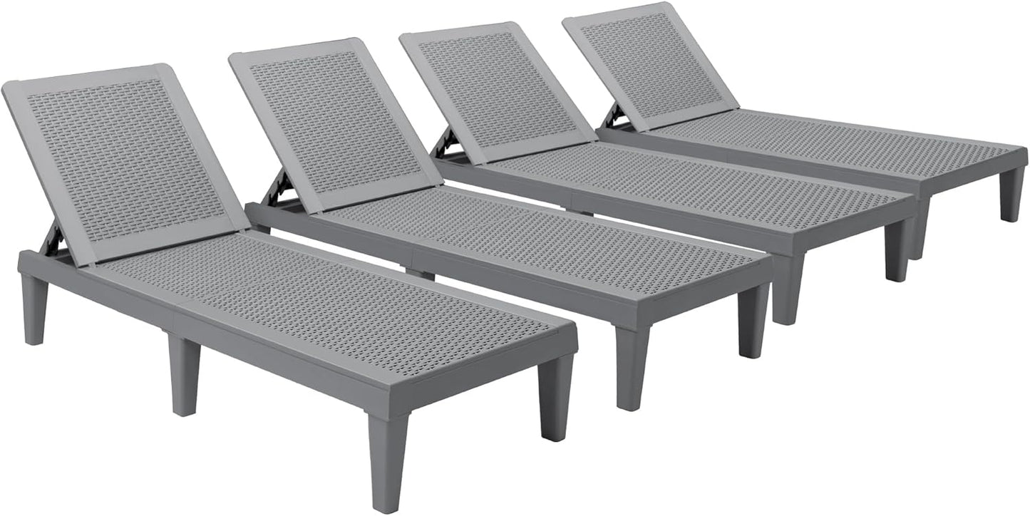 Devoko Outdoor Chaise Lounge Chair Set of 2 for Outside Pool Patio, Adjustable Waterproof Easy Assembly Chaise Lounge Outdoor (Black, Set of 2)