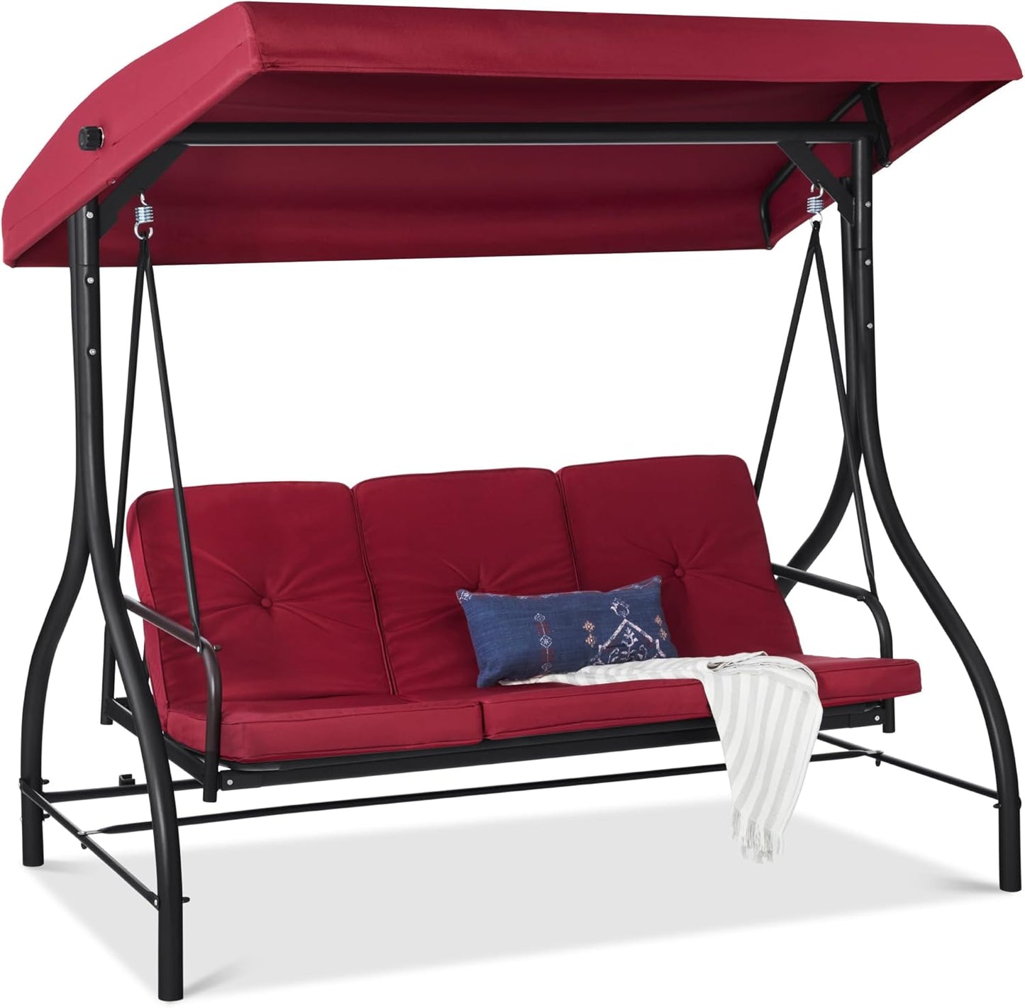 Best Choice Products 3-Seat Outdoor Large Converting Canopy Swing Glider, Patio Hammock Lounge Chair for Porch, Backyard w/Flatbed, Adjustable Shade, Removable Cushions - Gray