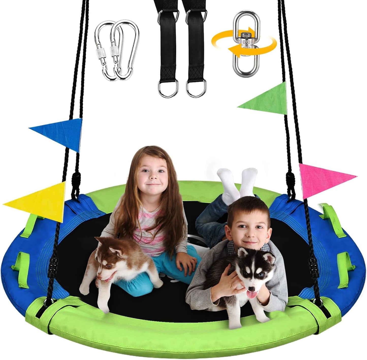 Tree Swing, Saucer Swing Sets 43 Inch for Kids, Come with 360 Degree Swivel and Adjustable Hanging Strap, Gray and Orange