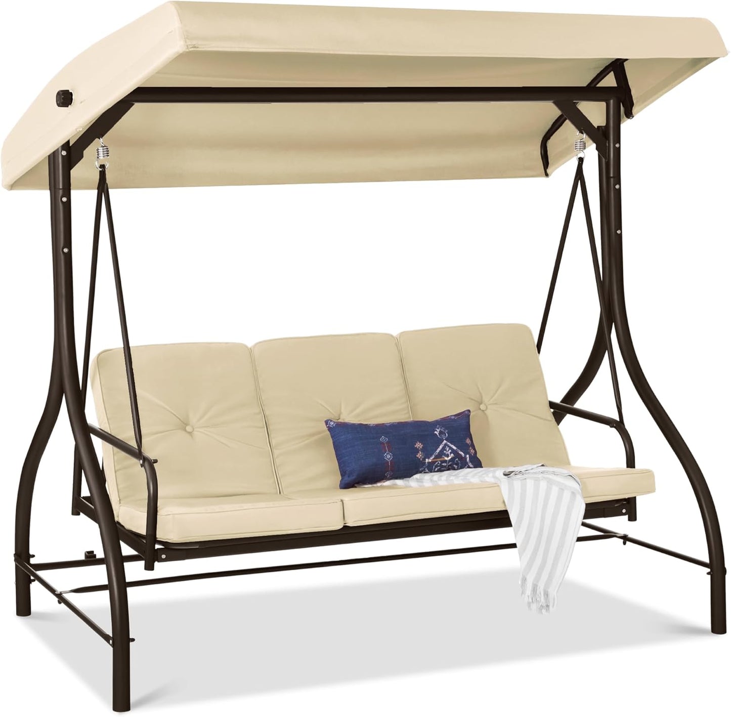 Best Choice Products 3-Seat Outdoor Large Converting Canopy Swing Glider, Patio Hammock Lounge Chair for Porch, Backyard w/Flatbed, Adjustable Shade, Removable Cushions - Gray