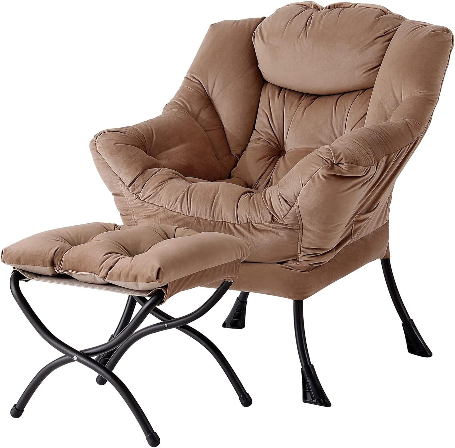 Welnow Lazy Chair with Ottoman, Modern Lounge Accent Chair with Armrests and a Side Pocket, Leisure Sofa Armchair, Reading Armchair with Footrest for Small Space, Dark Grey