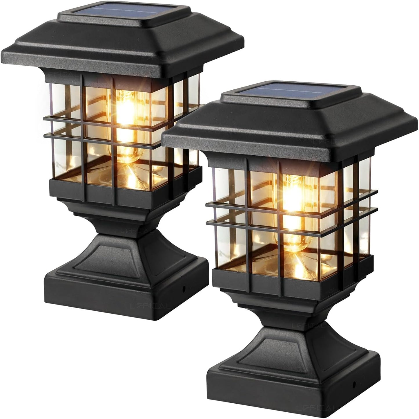 Solar Post Lights Outdoor Solar Cap Lights Deck Fence Cap for 4x4 5x5 6x6 Posts Patio Garden Courtyard Bright Decoration Fixture Waterproof Warm White Lighting Black (4Pack)