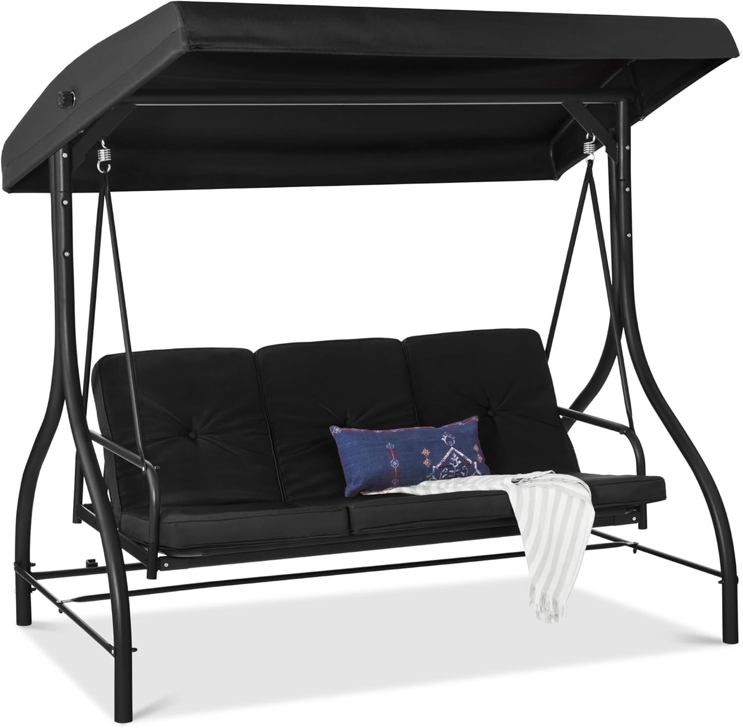 Best Choice Products 3-Seat Outdoor Large Converting Canopy Swing Glider, Patio Hammock Lounge Chair for Porch, Backyard w/Flatbed, Adjustable Shade, Removable Cushions - Gray