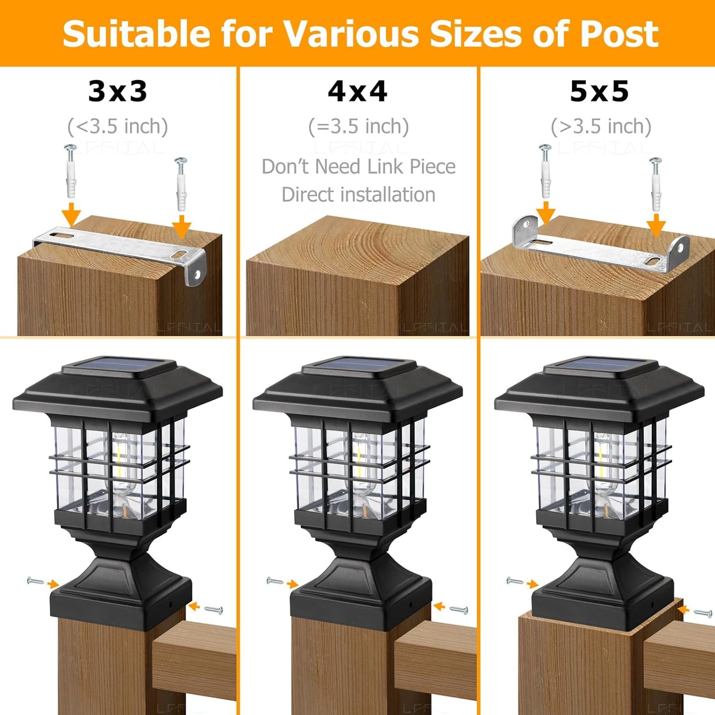 Solar Post Lights Outdoor Solar Cap Lights Deck Fence Cap for 4x4 5x5 6x6 Posts Patio Garden Courtyard Bright Decoration Fixture Waterproof Warm White Lighting Black (4Pack)