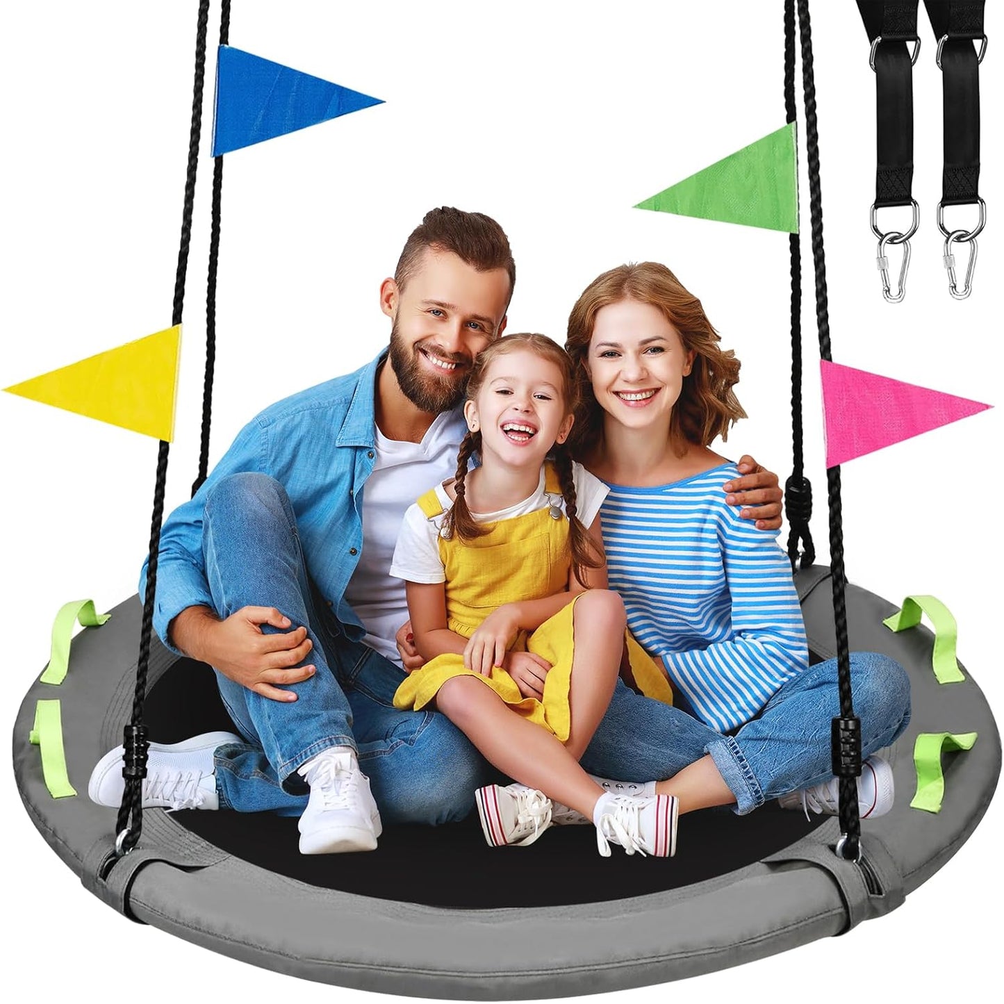 48 inch Tree Swing, Larger Saucer Flying Swing for Whole Family, 900lbs Weight Capacity, with Adjustable Hanging Straps, for Outdoor Playground, Green