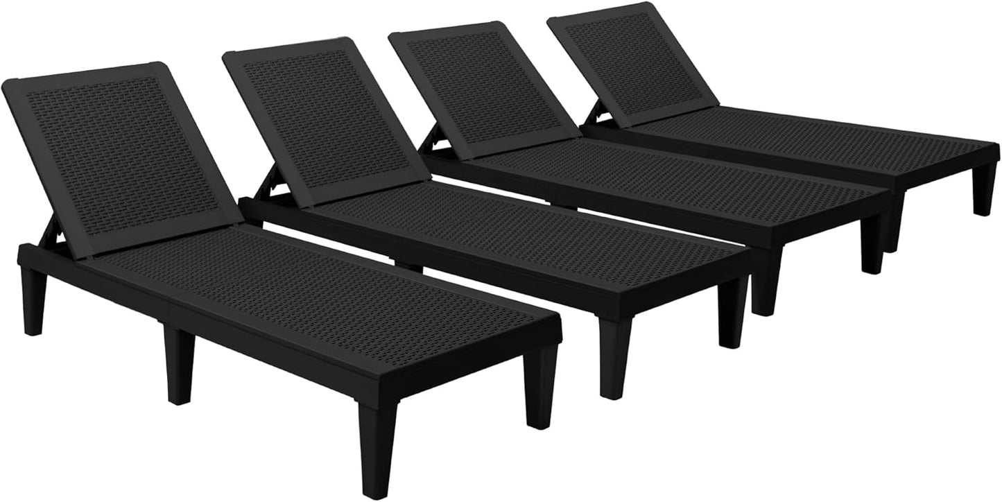Devoko Outdoor Chaise Lounge Chair Set of 2 for Outside Pool Patio, Adjustable Waterproof Easy Assembly Chaise Lounge Outdoor (Black, Set of 2)