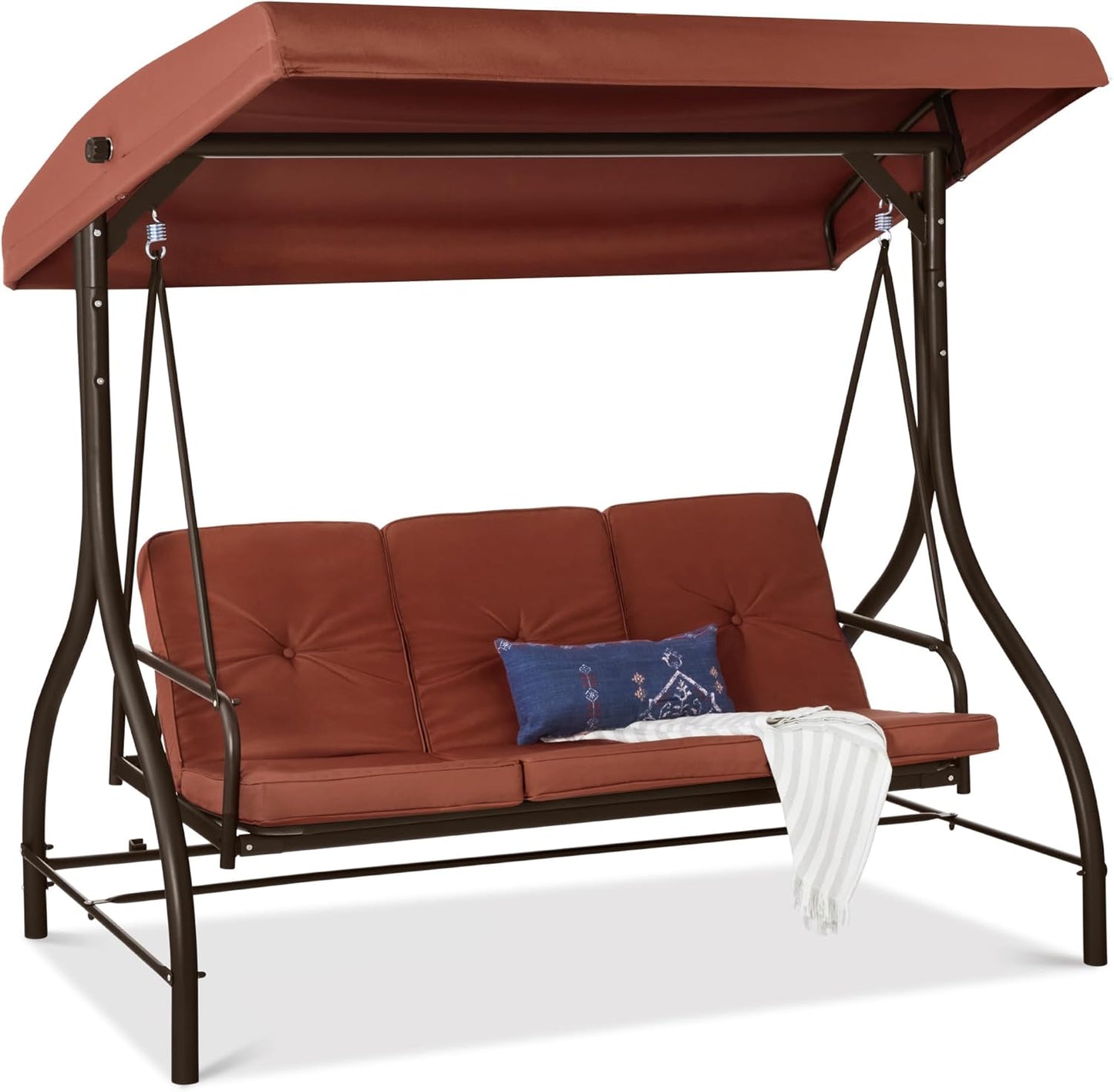 Best Choice Products 3-Seat Outdoor Large Converting Canopy Swing Glider, Patio Hammock Lounge Chair for Porch, Backyard w/Flatbed, Adjustable Shade, Removable Cushions - Gray