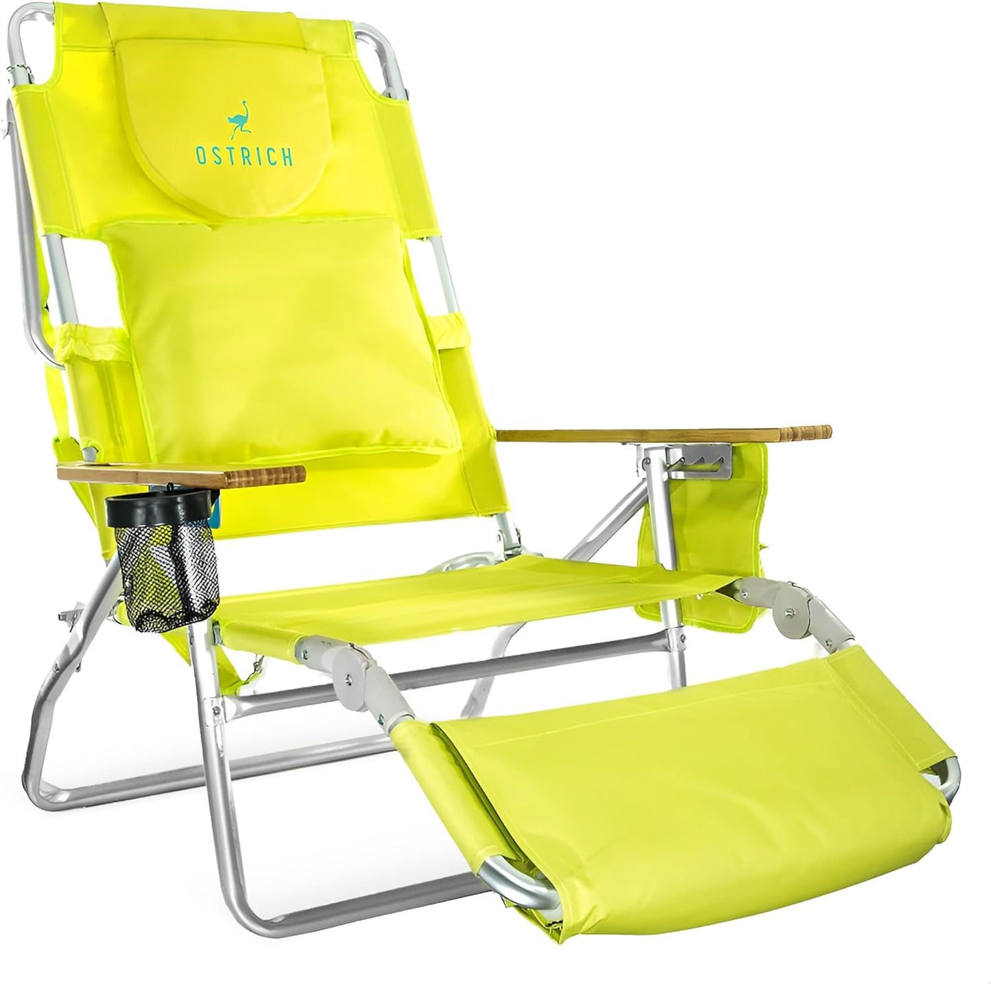 Ostrich Deluxe 3N1 Lightweight Lawn Beach Reclining Lounge Chair with Footrest, Outdoor Furniture for Patio, Balcony, Backyard, or Porch, Blue Stripe