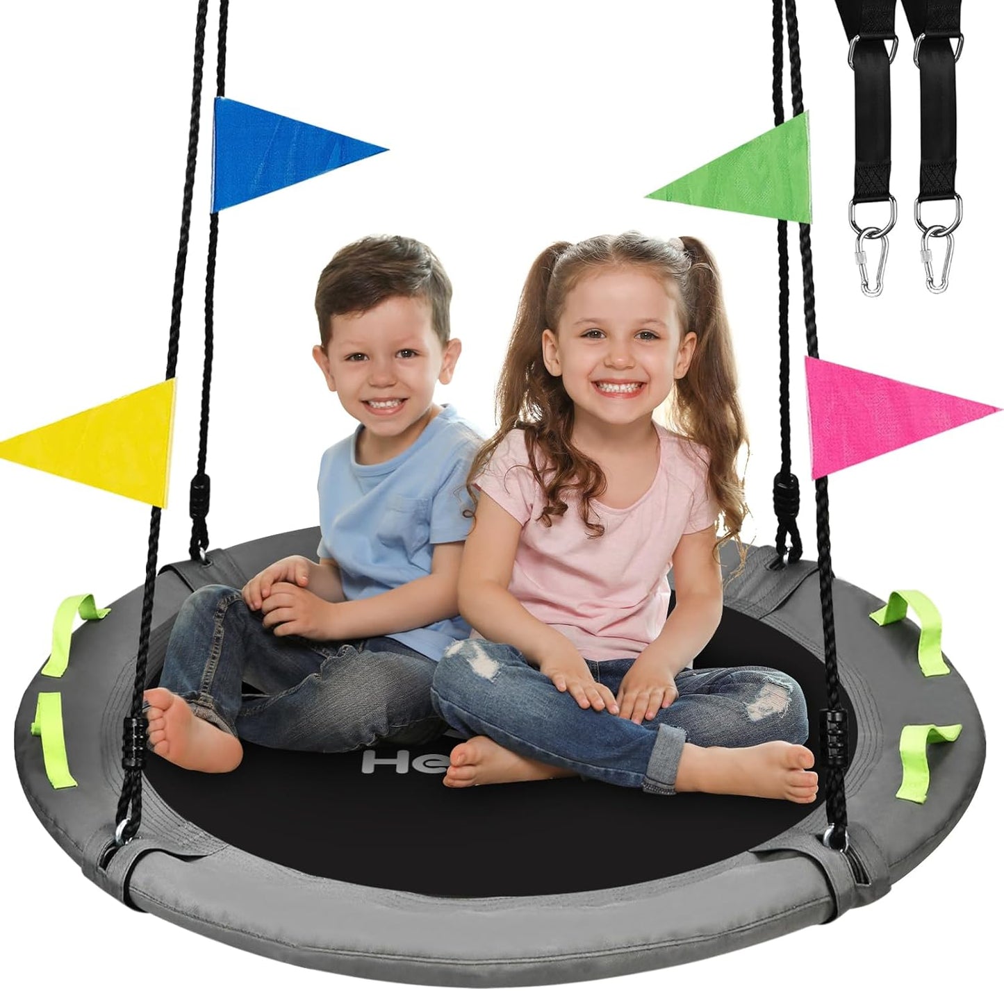 48 inch Tree Swing, Larger Saucer Flying Swing for Whole Family, 900lbs Weight Capacity, with Adjustable Hanging Straps, for Outdoor Playground, Green