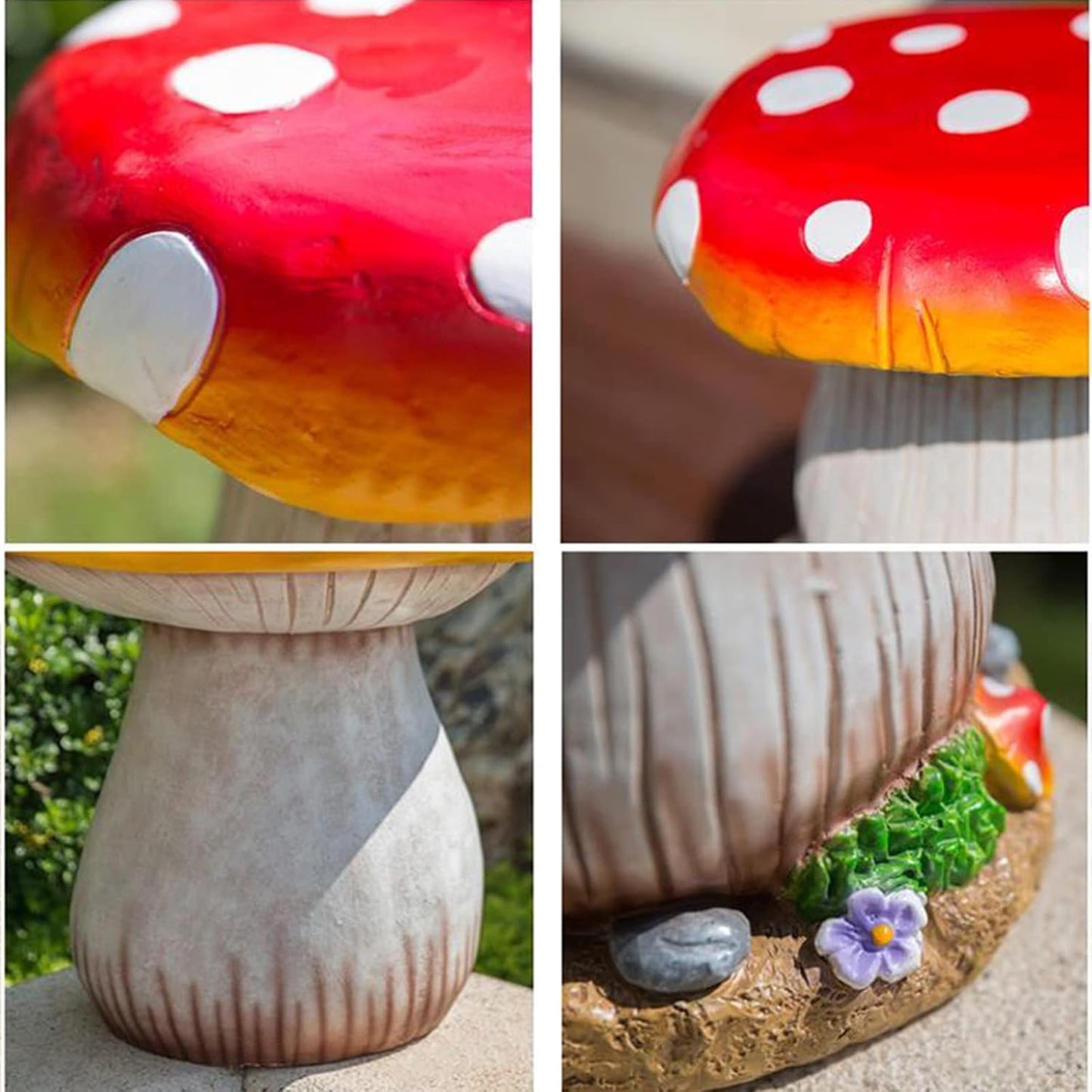 QQXX Outdoor Garden Mushroom Table Stool Statues,Resin Creative Landscape Sculpture Decoration,Courtyard Lawn Pond Ornament,Red,A Set