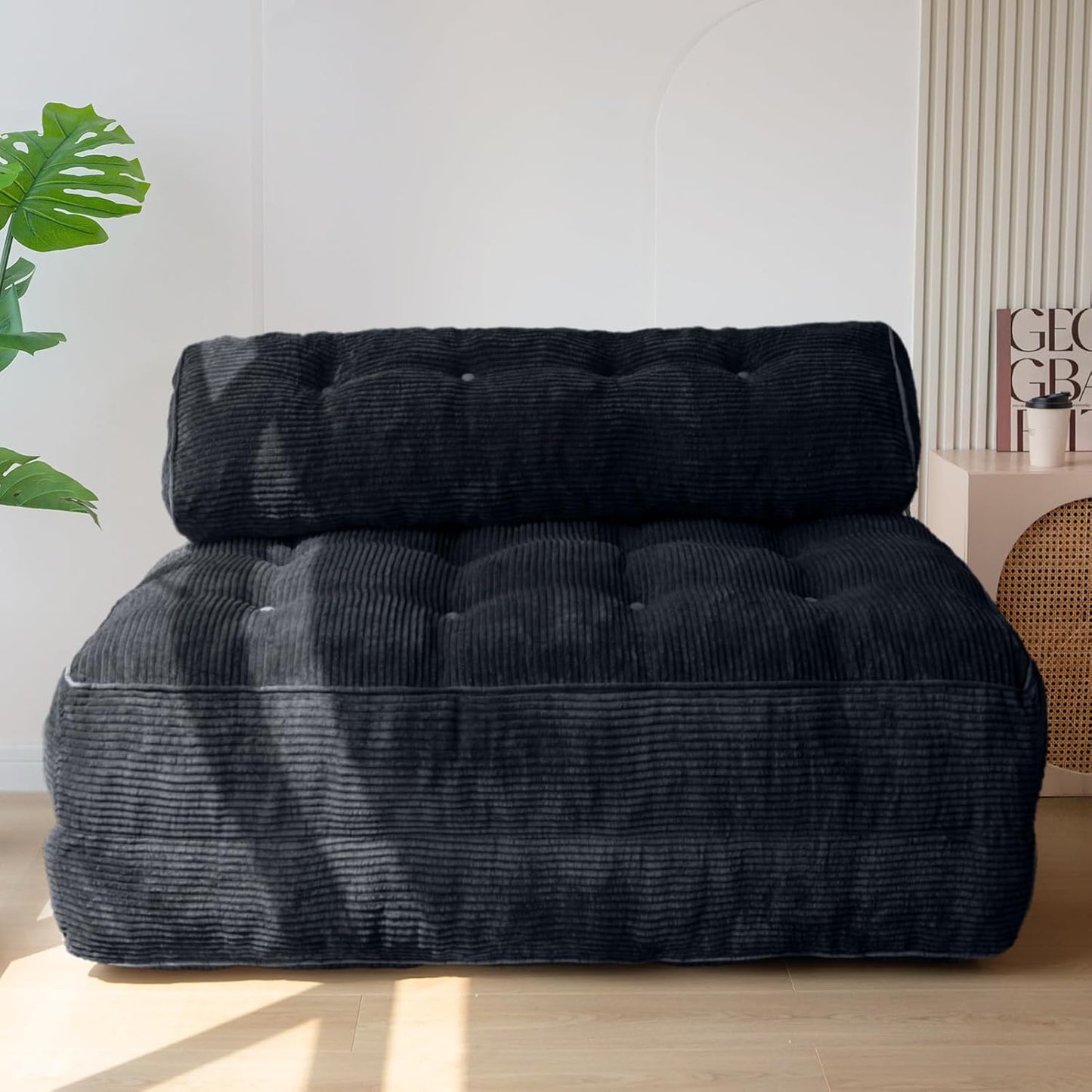 MAXYOYO Folding Sofa Bed, Convertible Sleeper Chair with Pillow Foldable Mattress with Back Support, Portable Fold Out Chair Bed Comfy Floor Sofa Lounge for Living Room Bedroom, Dark Grey, Single