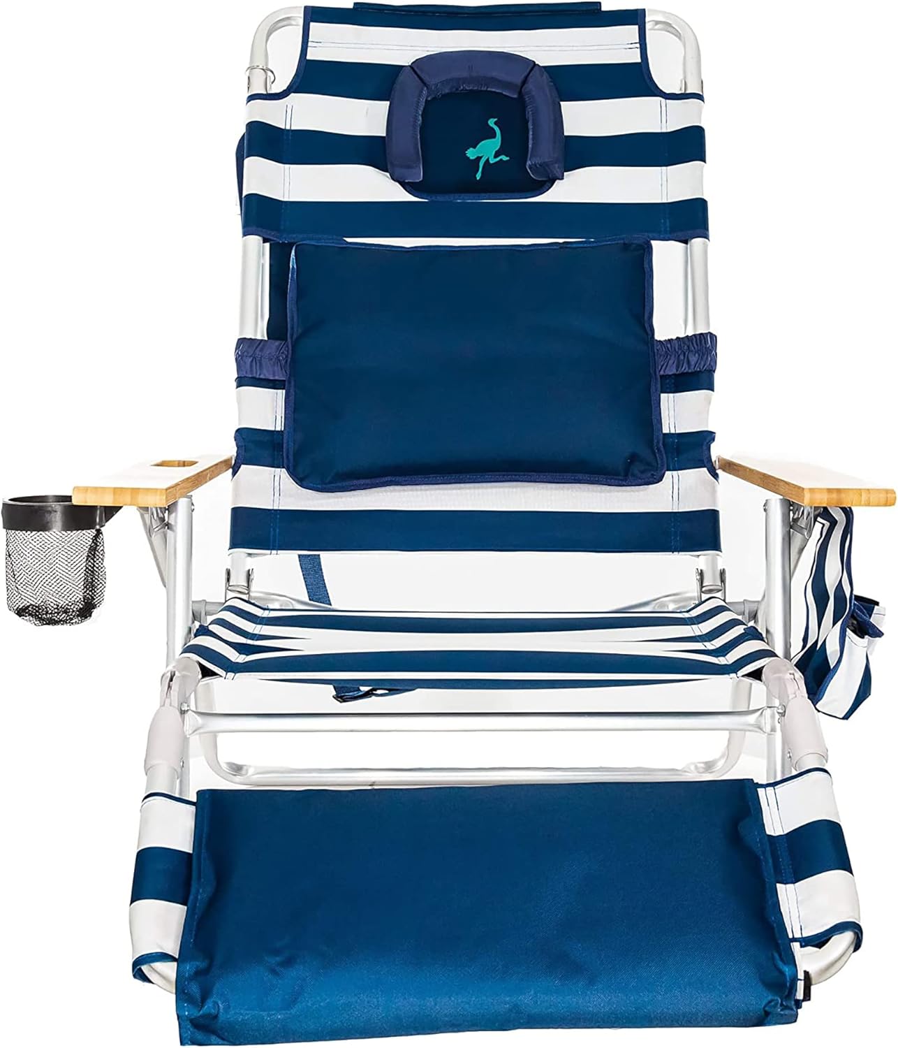 Ostrich Deluxe 3N1 Lightweight Lawn Beach Reclining Lounge Chair with Footrest, Outdoor Furniture for Patio, Balcony, Backyard, or Porch, Blue Stripe