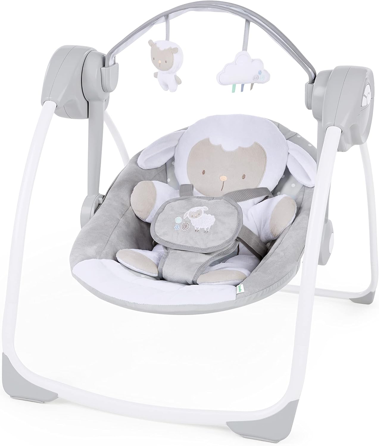 Ingenuity Soothe 'n Delight Compact Portable 6-Speed Plush Baby Swing with Music, Folds Easy, 0-9 Months 6-20 lbs (Cozy Kingdom)