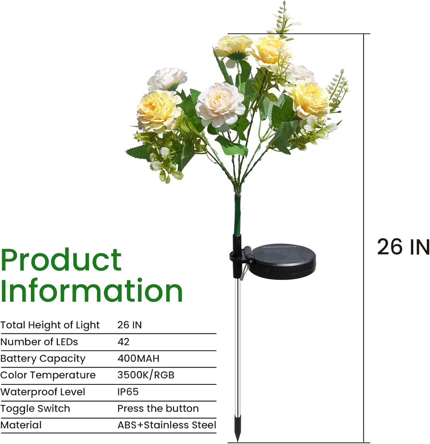 Solar Garden Light 6 Packs, 42 LEDs Outdoor Solar Lighting with Hibiscus Flowers, Waterproof Outdoor Garden Light for Patio, Courtyard, Pathway Decoration