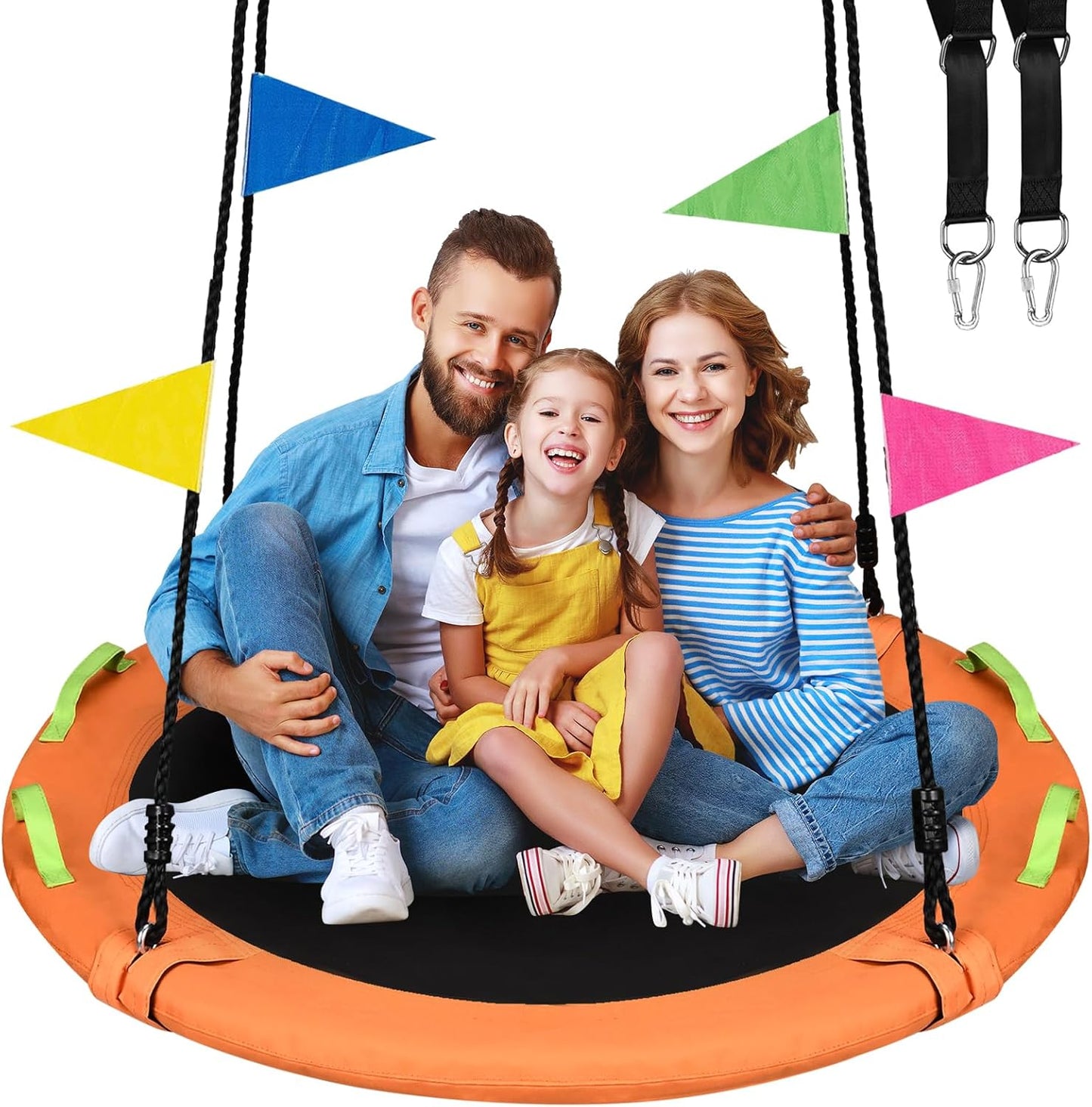 48 inch Tree Swing, Larger Saucer Flying Swing for Whole Family, 900lbs Weight Capacity, with Adjustable Hanging Straps, for Outdoor Playground, Green