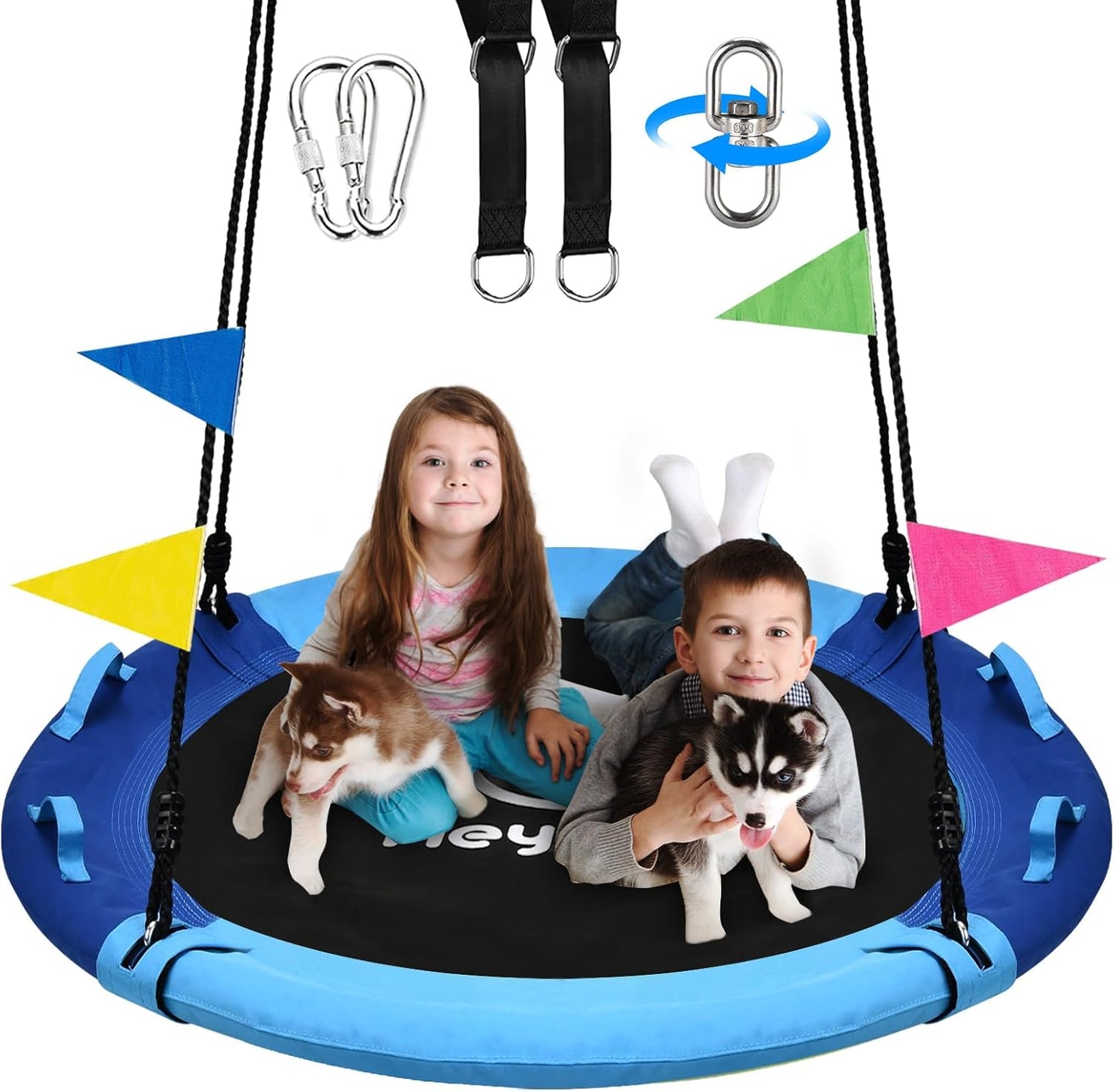 Tree Swing, Saucer Swing Sets 43 Inch for Kids, Come with 360 Degree Swivel and Adjustable Hanging Strap, Gray and Orange