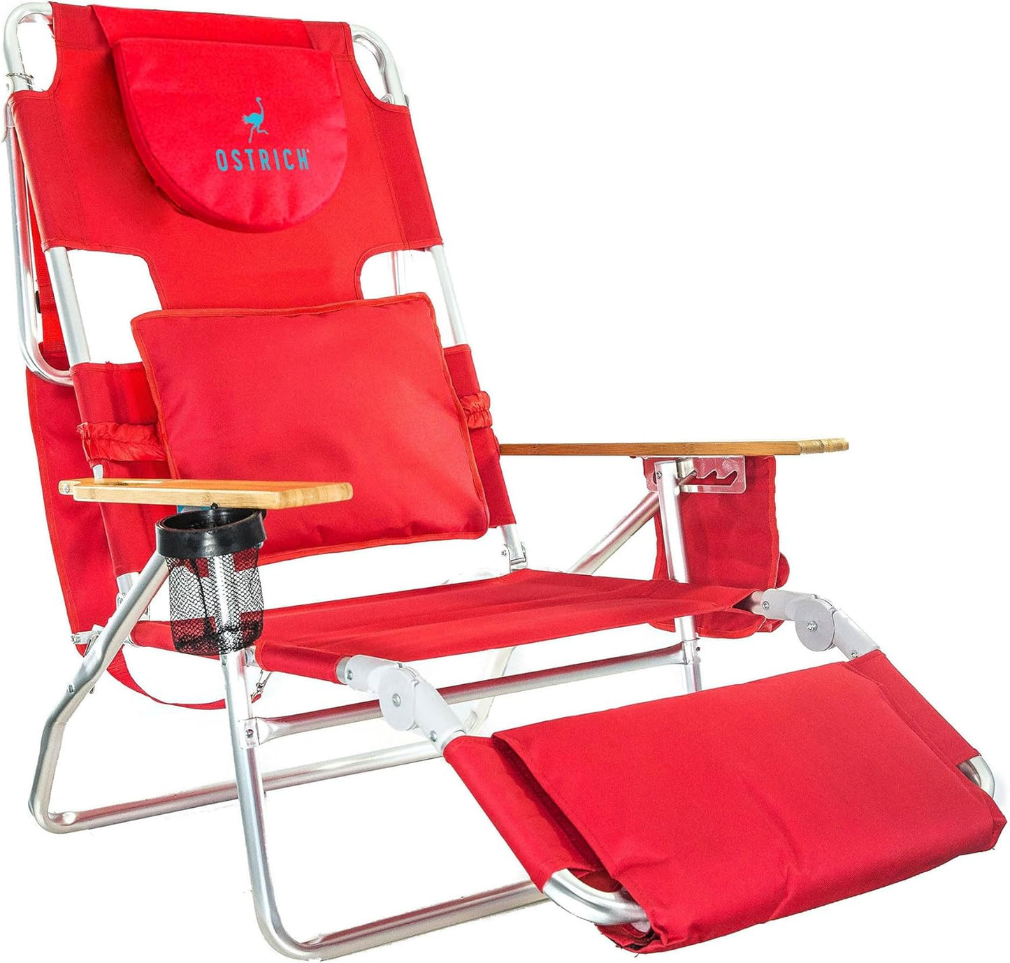 Ostrich Deluxe 3N1 Lightweight Lawn Beach Reclining Lounge Chair with Footrest, Outdoor Furniture for Patio, Balcony, Backyard, or Porch, Blue Stripe