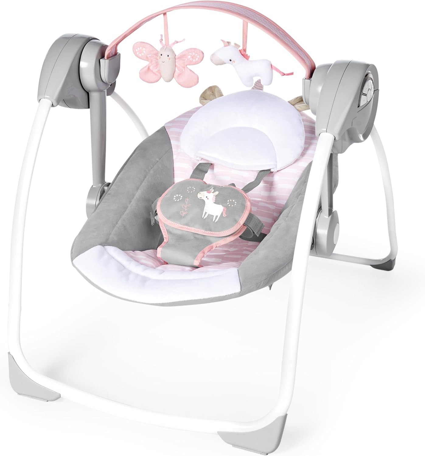 Ingenuity Soothe 'n Delight Compact Portable 6-Speed Plush Baby Swing with Music, Folds Easy, 0-9 Months 6-20 lbs (Cozy Kingdom)