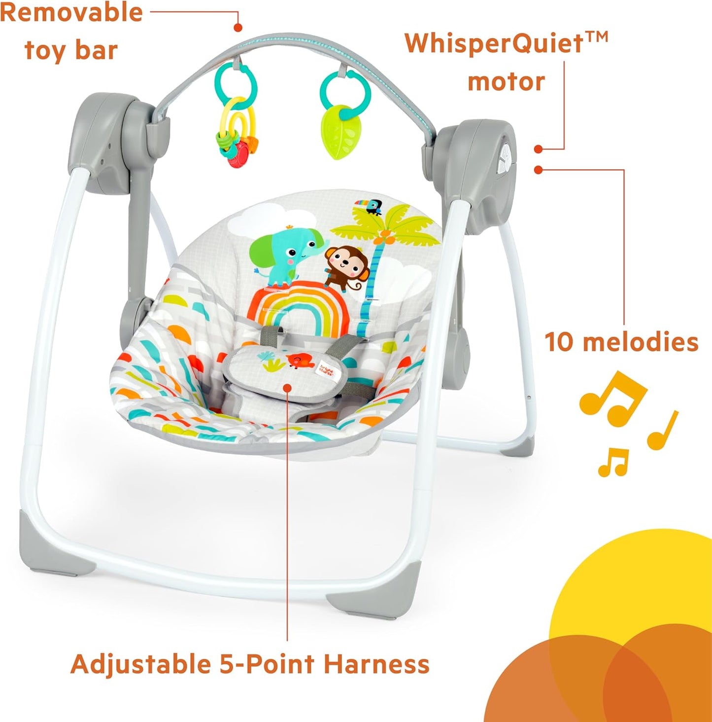 Bright Starts Playful Paradise Portable Compact Automatic Baby Swing with Music, Unisex, Newborn +