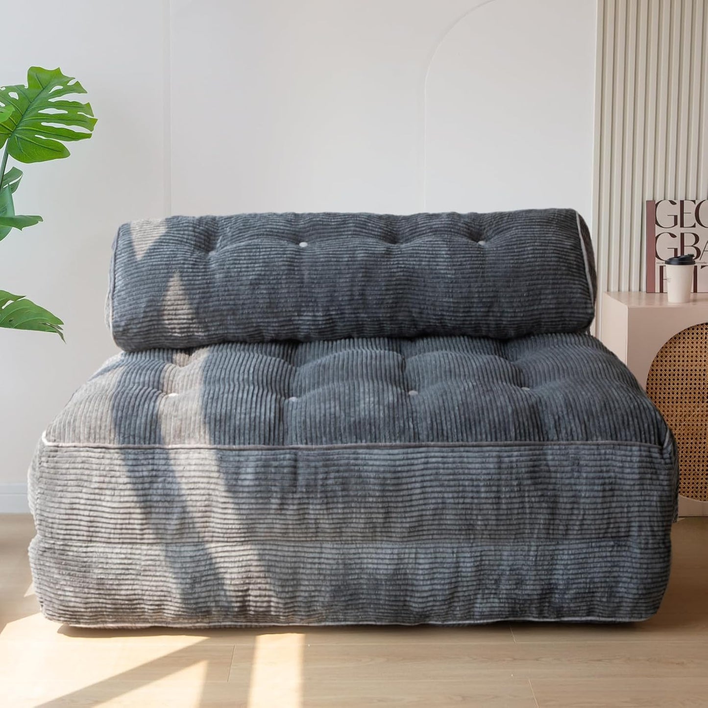 MAXYOYO Folding Sofa Bed, Convertible Sleeper Chair with Pillow Foldable Mattress with Back Support, Portable Fold Out Chair Bed Comfy Floor Sofa Lounge for Living Room Bedroom, Dark Grey, Single