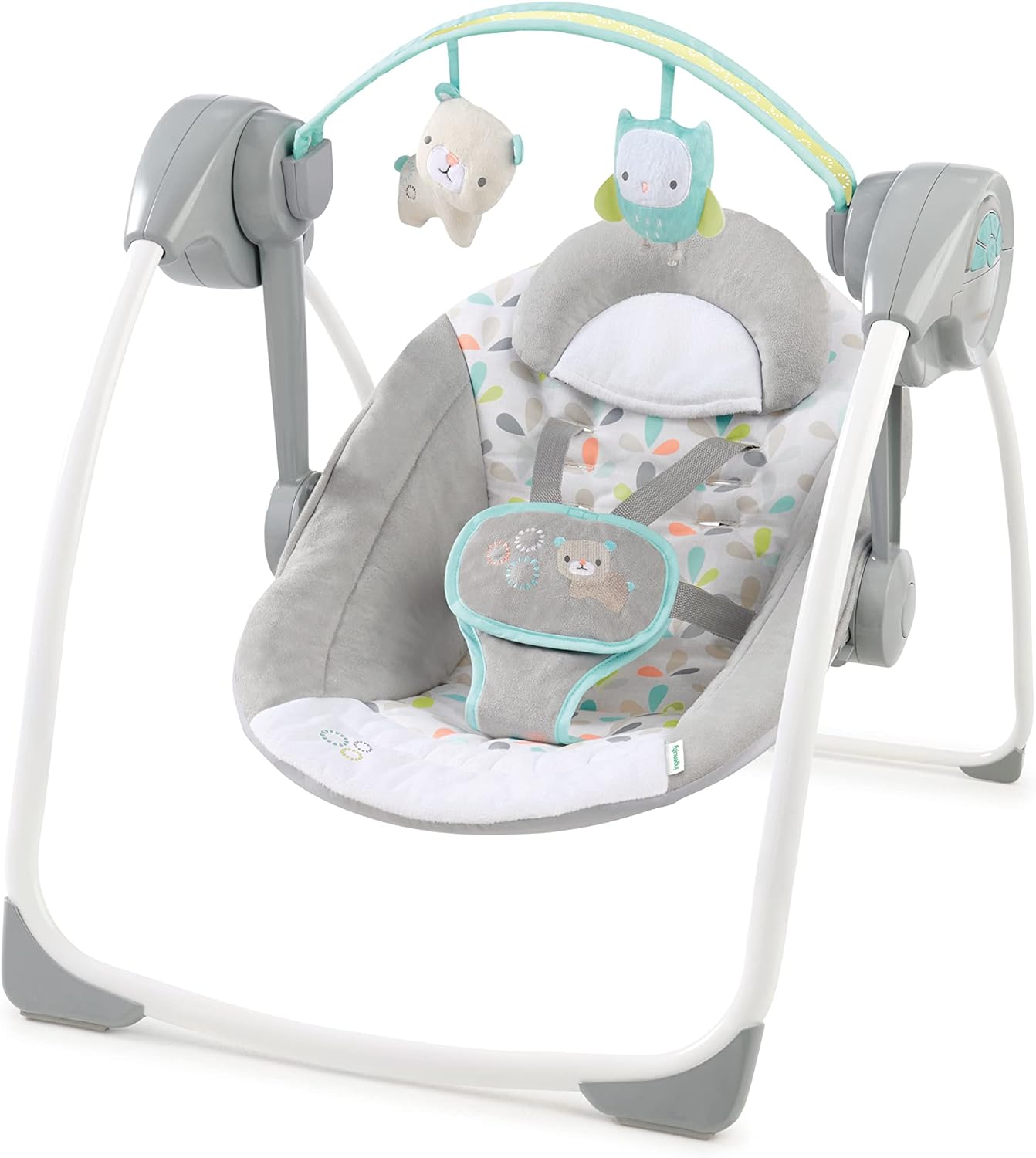 Ingenuity Soothe 'n Delight Compact Portable 6-Speed Plush Baby Swing with Music, Folds Easy, 0-9 Months 6-20 lbs (Cozy Kingdom)