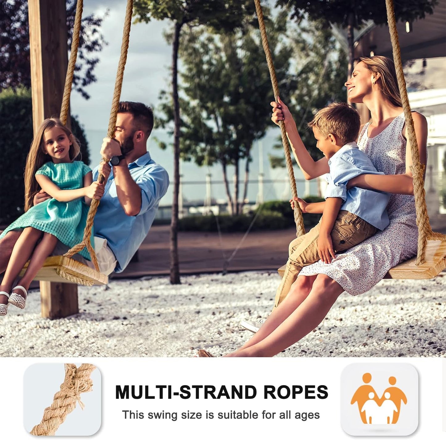 Hanging Wooden Swing, 24"x 8"x 1.2" Tree Swing for Adults and Kids with 500lbs Load, Adjustable Hemp Rope Plus Tree Straps 147 inch, Wood Swing Set Seat for Outdoor and Indoor Use