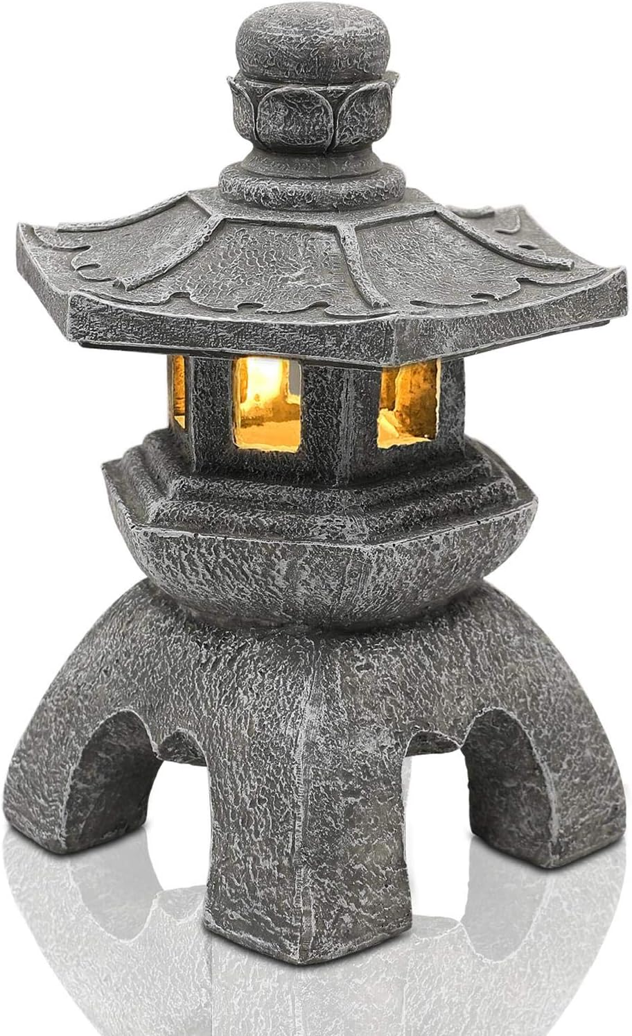 Nacome Solar Pagoda Lantern Garden Statue,Indoor/Outdoor Zen Asian Decor for Landscape Balcony,Garden,Patio,Porch Yard Art Ornament,Polyresin, Stone Finish