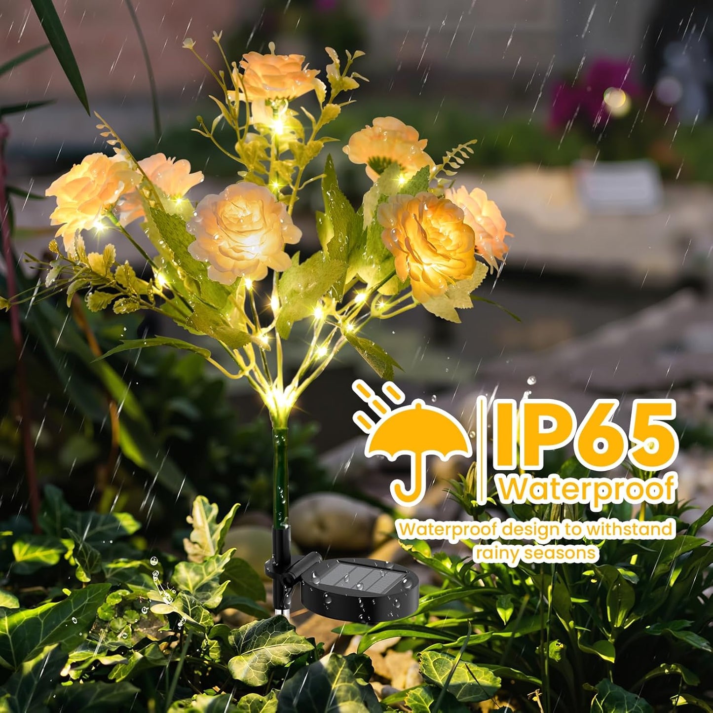 Solar Garden Light 6 Packs, 42 LEDs Outdoor Solar Lighting with Hibiscus Flowers, Waterproof Outdoor Garden Light for Patio, Courtyard, Pathway Decoration