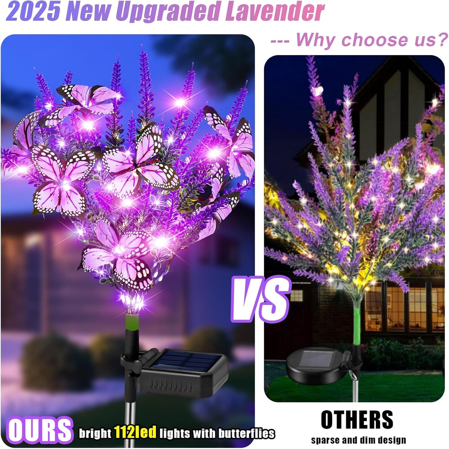 Solar Garden Lights Outdoor 6 Pack Lavender Butterfly Lights, Solar Artificial Flower Outdoor Waterproof Decoration Gardening Gifts for Women, Yard Patio Pathway Lawn Courtyard Decoration